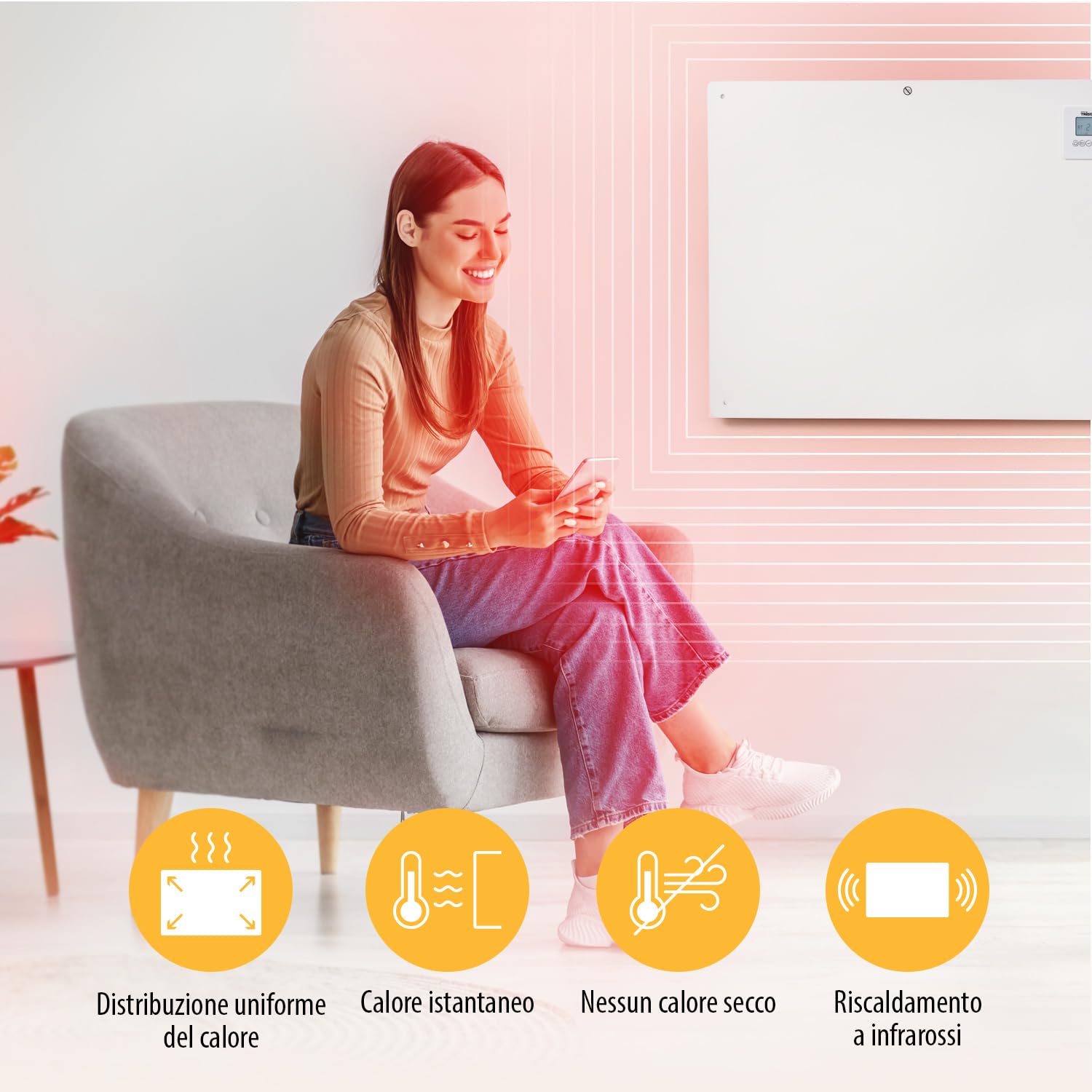 Tristar - Riscaldatore a infrarossi - 550 W - Pannello riscaldante a infrarossi - basso consumo - alta efficienza - termostato regolabile - programmazione settimanale - KA-5094