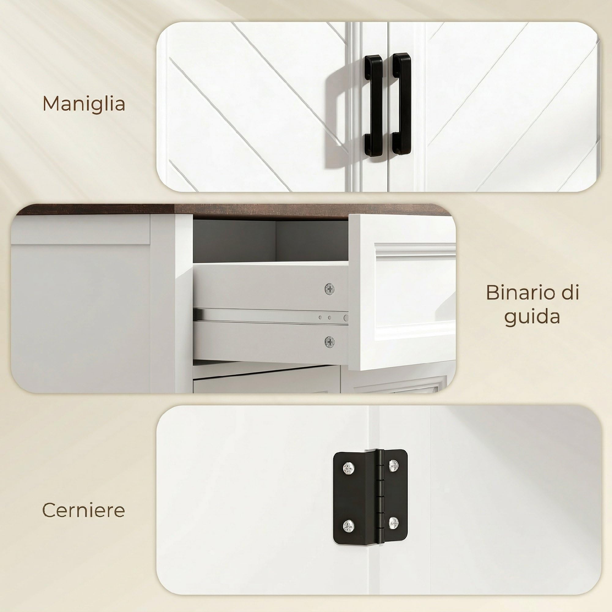 HOMCOM Credenza Cucina, Mobile Cucina con 2 Ante, Ripiano Regolabile e Cassetto, Piano Effetto Legno, Stile Rustico, Credenza Buffet per Soggiorno, Salotto, Sala da Pranzo, 76x35x80 cm, Bianco