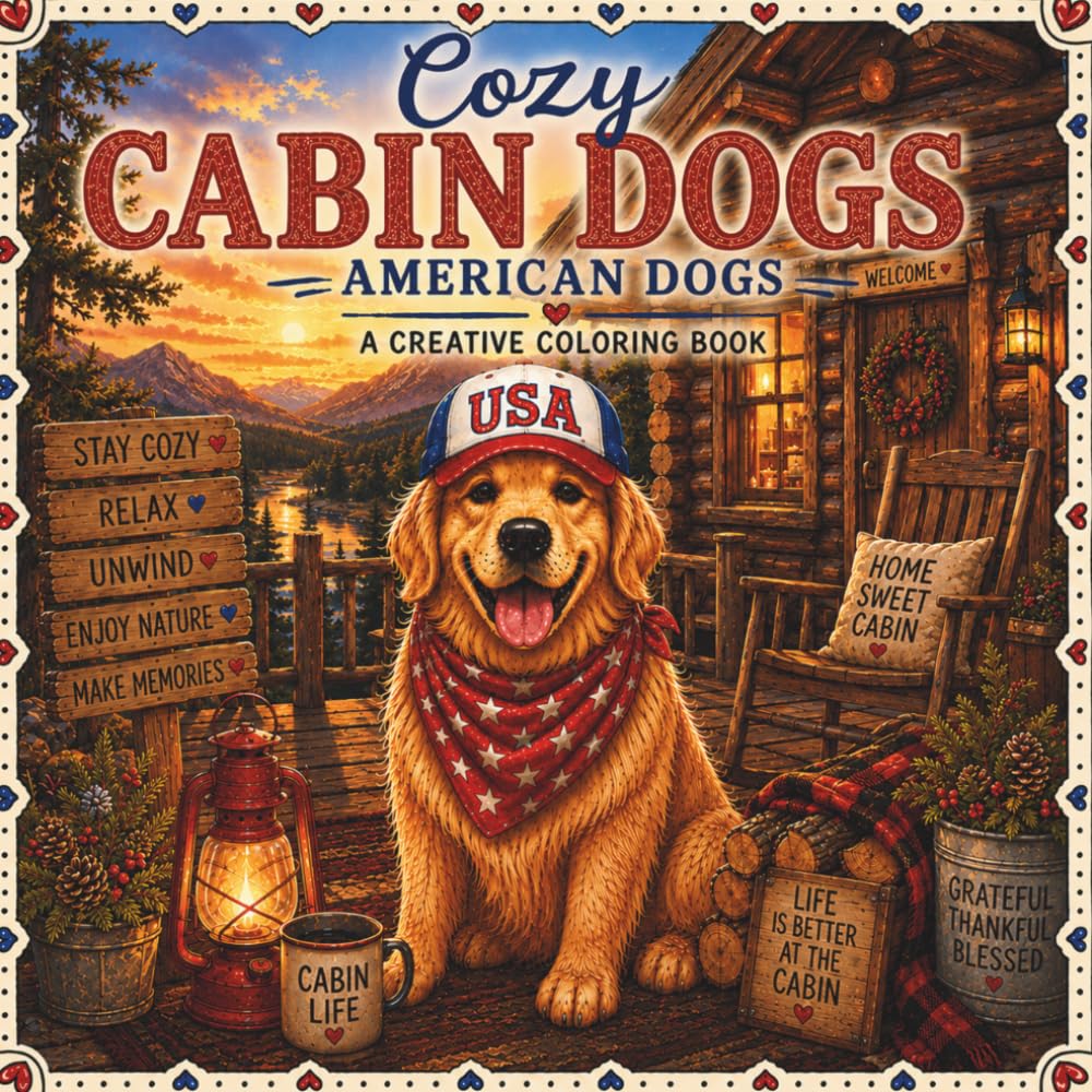 Cozy Cabin Dogs: Easy and Relaxing Coloring Book Featuring Adorable Dogs Enjoying Cozy Cabin Life, Fireplaces, Forest Retreats and Woodland Adventures (Cozy American Dogs™)