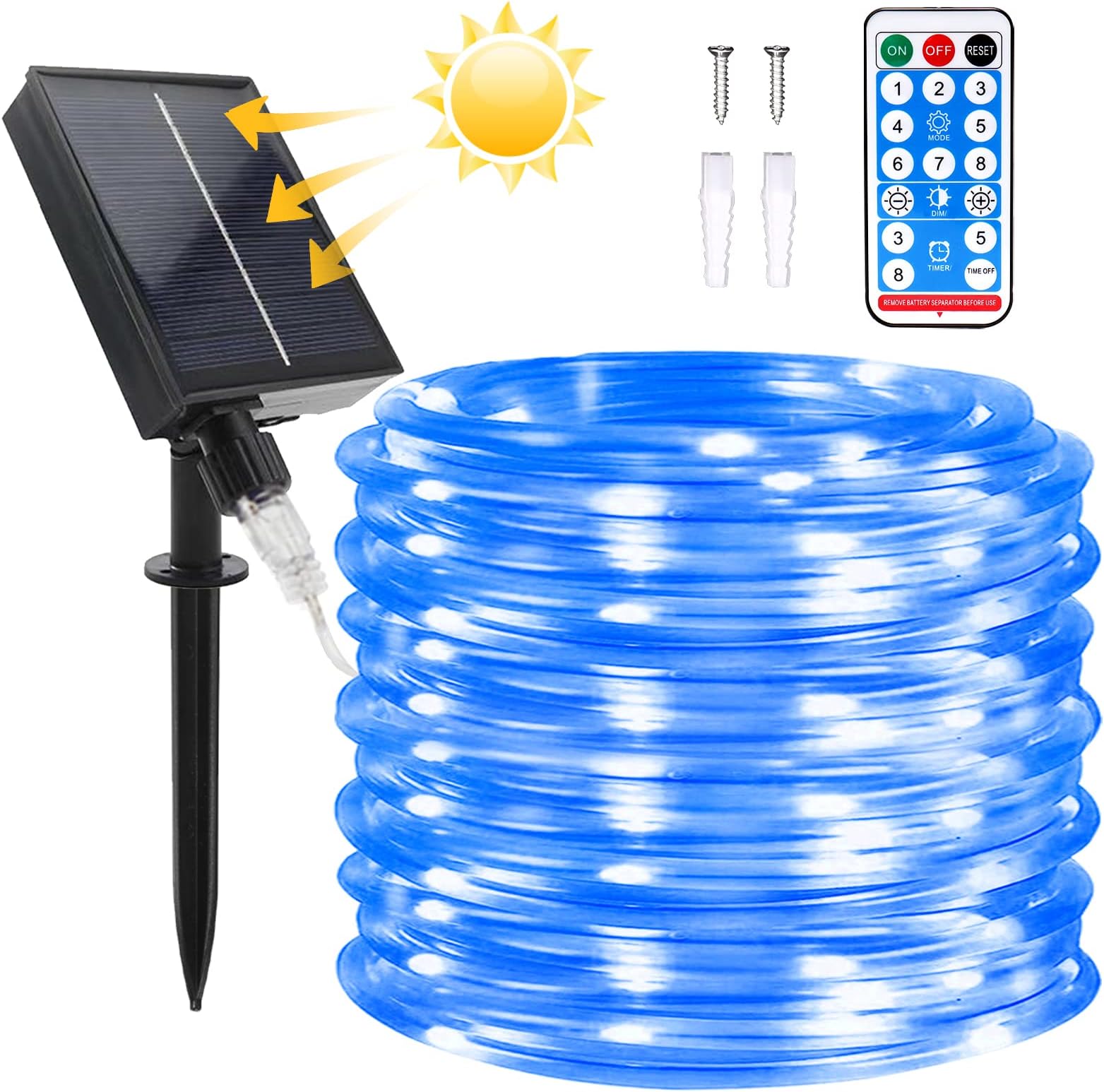 Solar String Lights Outdoor Rope Lights, 72ft 8 Modes 200 LED Solar Garden Lights Waterproof Tube Light with Remote for Swimming Pool Wedding Christmas Party Decorations