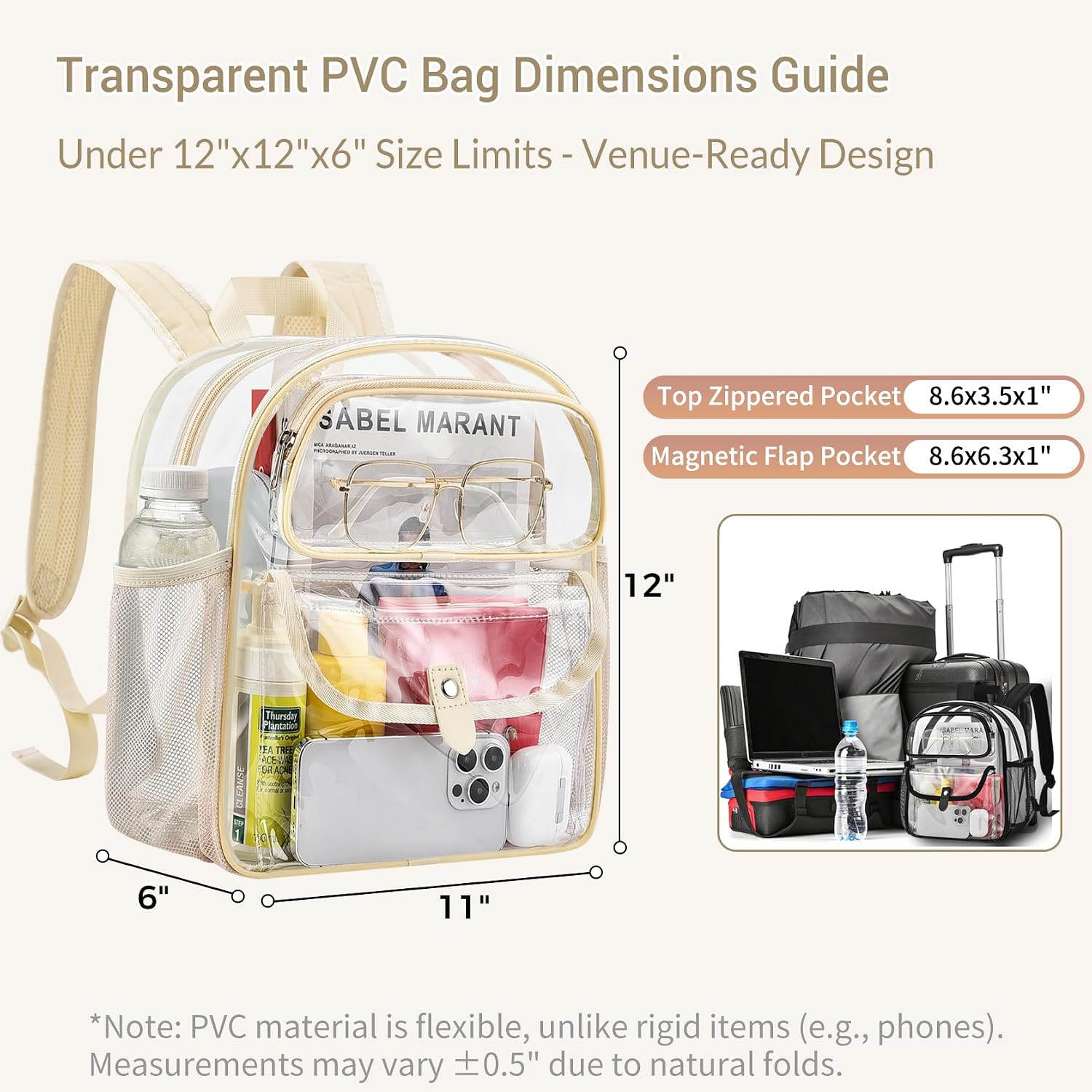 SPODEARS Small Clear Backpack, Stadium Multi-Pocket with Wide Strap