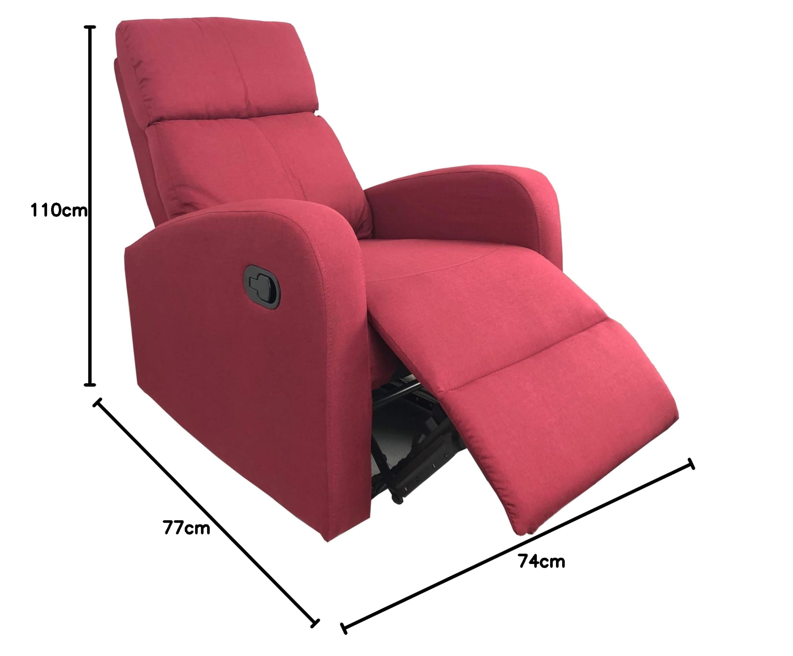 Totò Piccinni Poltrona Relax Reclinabile EUREKA, Manuale con Maniglia Laterale, Struttura in Legno, Imbottita ed Ergonomica, Ideale per Anziani e Soggiorno (Tessuto Bordeaux)
