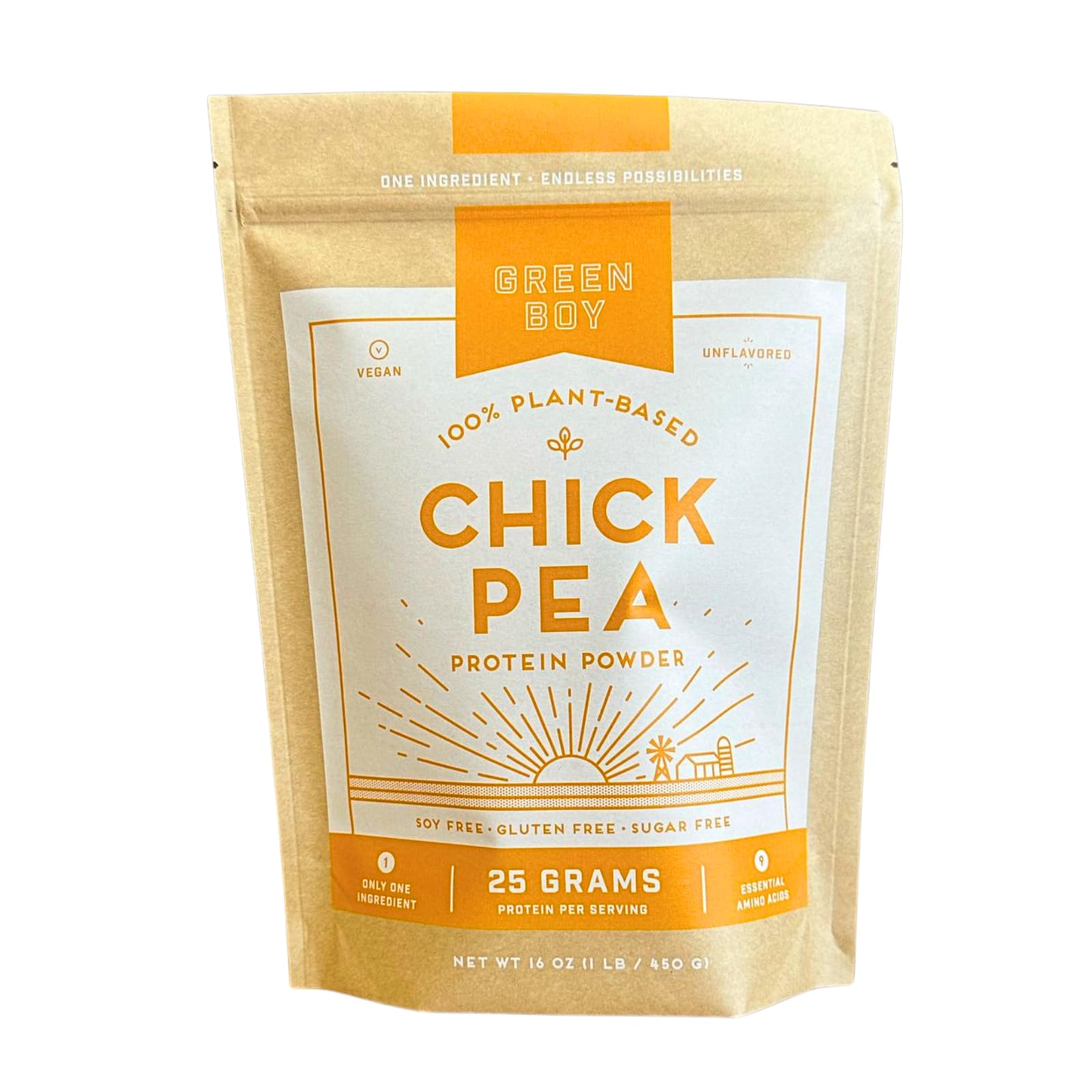 GREEN BOY Plant-Based Chickpea Protein Powder Made from Single Ingredient, Vegan and Clean Alternatives for Plant Protein, Good for Cooking, Baking and Smoothies, No Added Sugar, Soy or Gluten (16oz)