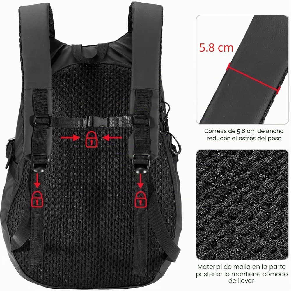 ILM Mochila mujer hombre Multifuncional-Mochila de Motocicleta Bicicleta Escuela Impermeable con Tiras Reflectantes con Gran Capacidad, Negro, Modelo MB01