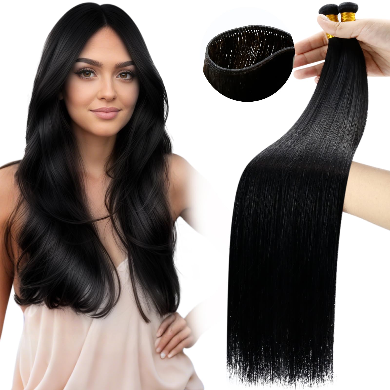 Moresoo Butterfly Weft Hair Extensions Remy Human Hair Ash Blonde Highlight Bleached Blonde 18 Inch OVO Weft Hair Extensions Human Hair Ash Blonde Highlight 100g/pack #18/613 — view 48