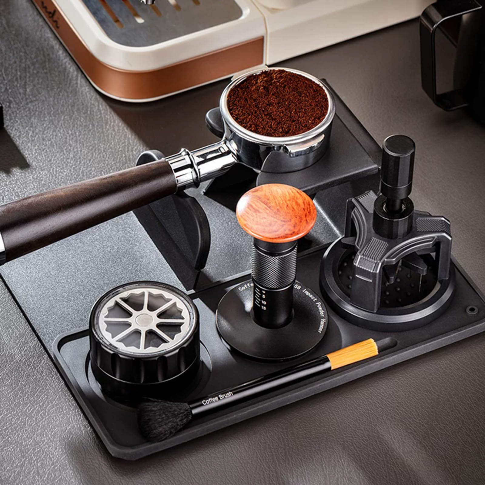 Zestaw tamper do espresso, sprężynowy ubijak, narzędzie WDT, dystrybutor kawy, szczotka do czyszczenia z podwójną końcówką, akcesoria dla baristy do idealnego zaparzania
