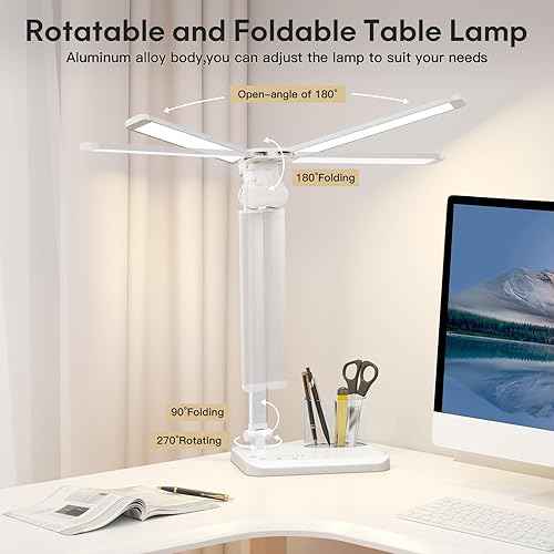 Miniatura 4 de EMOBACO Lámpara de escritorio con puerto de carga USB, lámparas de escritorio LED para oficina en casa, luz de escritorio de 10 niveles de brillo, 5