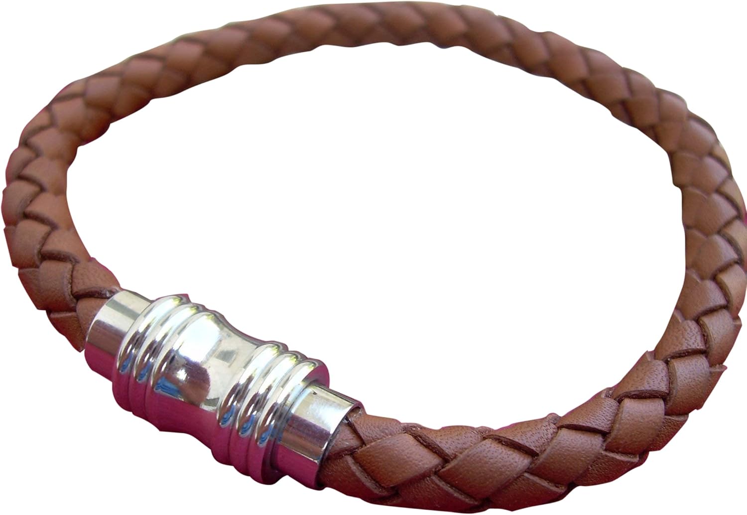 Handmade Mens Saddle Brown Braided Leather Bracelet with Stainless Steel Magnetic Clasp, Mens Jewelry, Mens Bracelet, Leather Bracelet, Saddle, Bracelet, Braided