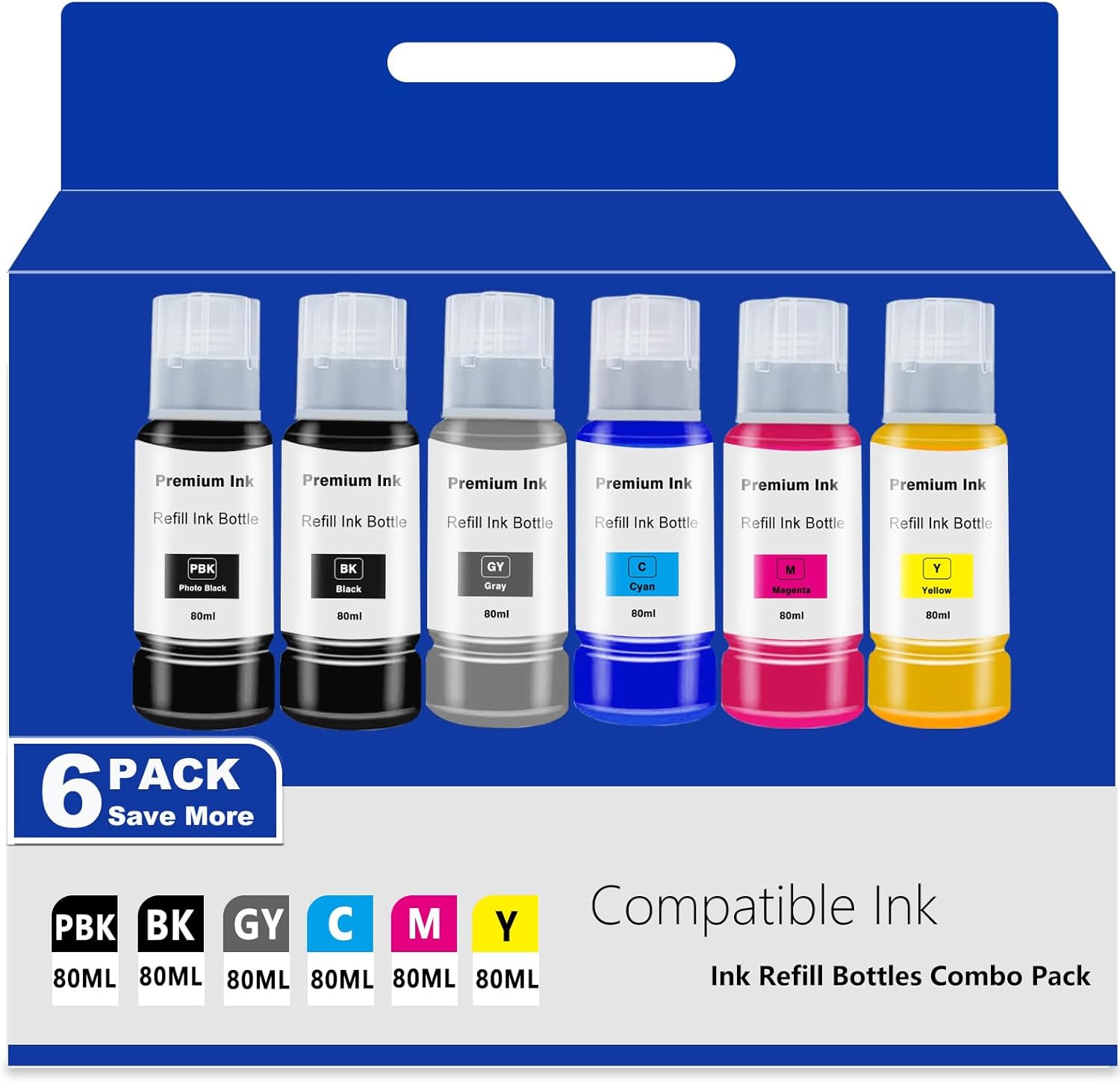 T552 Ink Refill Bottles Replacement for Epson T552 Work for Ecotank Photo ET8550 ET8500 8550 8500 ET-8550 ET-8500 series Printers, for T552 Dye Ink Black Photo Black Gray Cyan Magenta Yellow-6 Pack