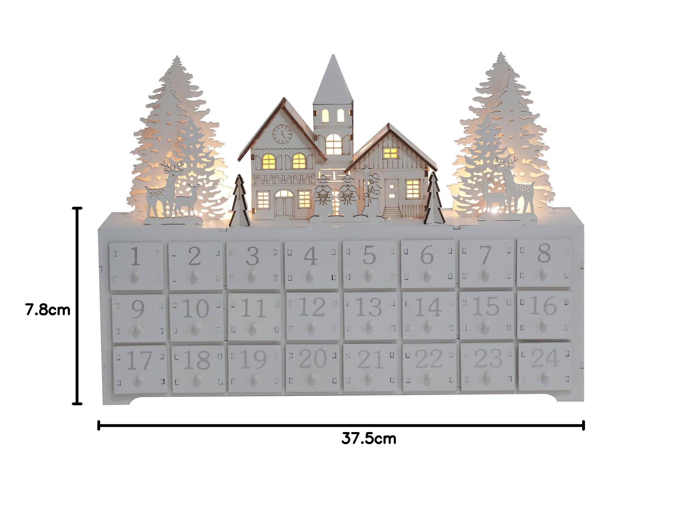 PE Weihnachten Adventskalender zum Befüllen Holz mit LED Winterwald Szene-24 Schubladen Weihnachtskalender mit Silber Rentier Dekorative & Funktionale Aufbewahrung von Weihnachtsgeschenken