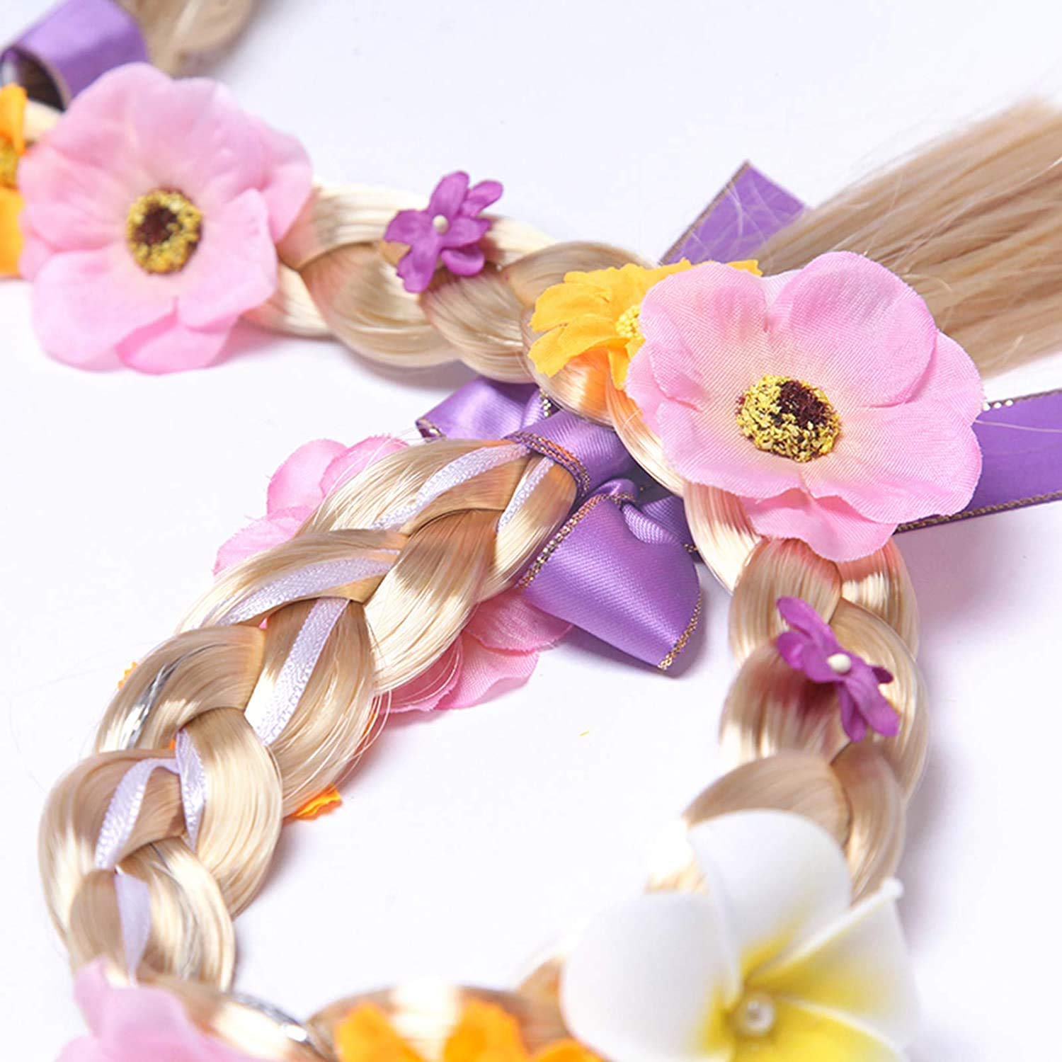 FancyDressWale Long Hair Princess Hairpiece Long 29" Cosplay Braided Wigs for Girls Princess Dress Up Accessories (Purple Yellow Crown) - Image 5 thumbnail