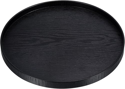 PATIKIL Bandeja de madera para servir de 12 pulgadas, bandeja decorativa redonda para decoración del hogar, cocina, mesa, portavelas, color negro