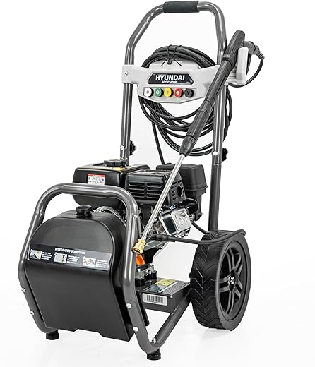 Hyundai 3400 PSI Petrol Jet Washer – 210cc 7hp Engine, 9L/min Flow Rate, Detergent Tank & 10m Hose – High-Pressure Cleaner