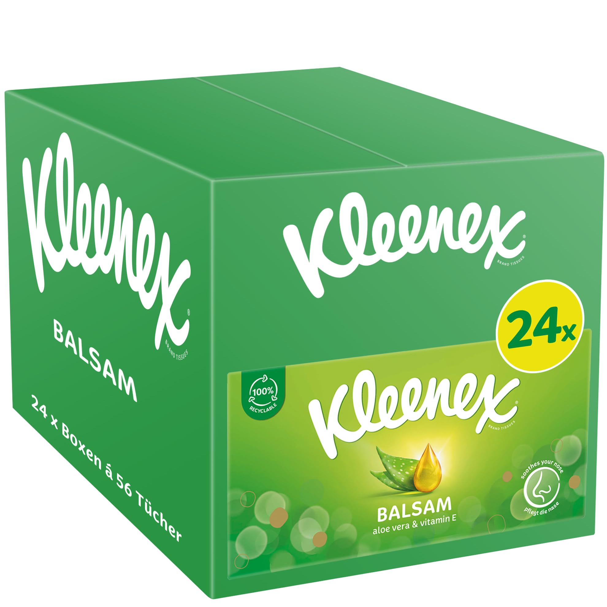 Kleenex Balsam Taschentücher-Box,Aloe Vera & Calendula,4-lagig,24x56 Tücher