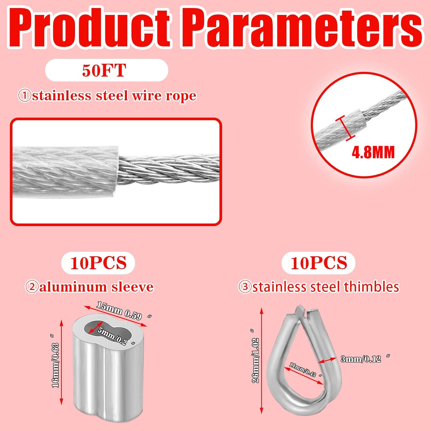 Stainless Steel Cable & Wire Rope 3/16" Vinyl Coated Steel Cable 50ft/100ft Length Ideal String Light Cable - Image 3