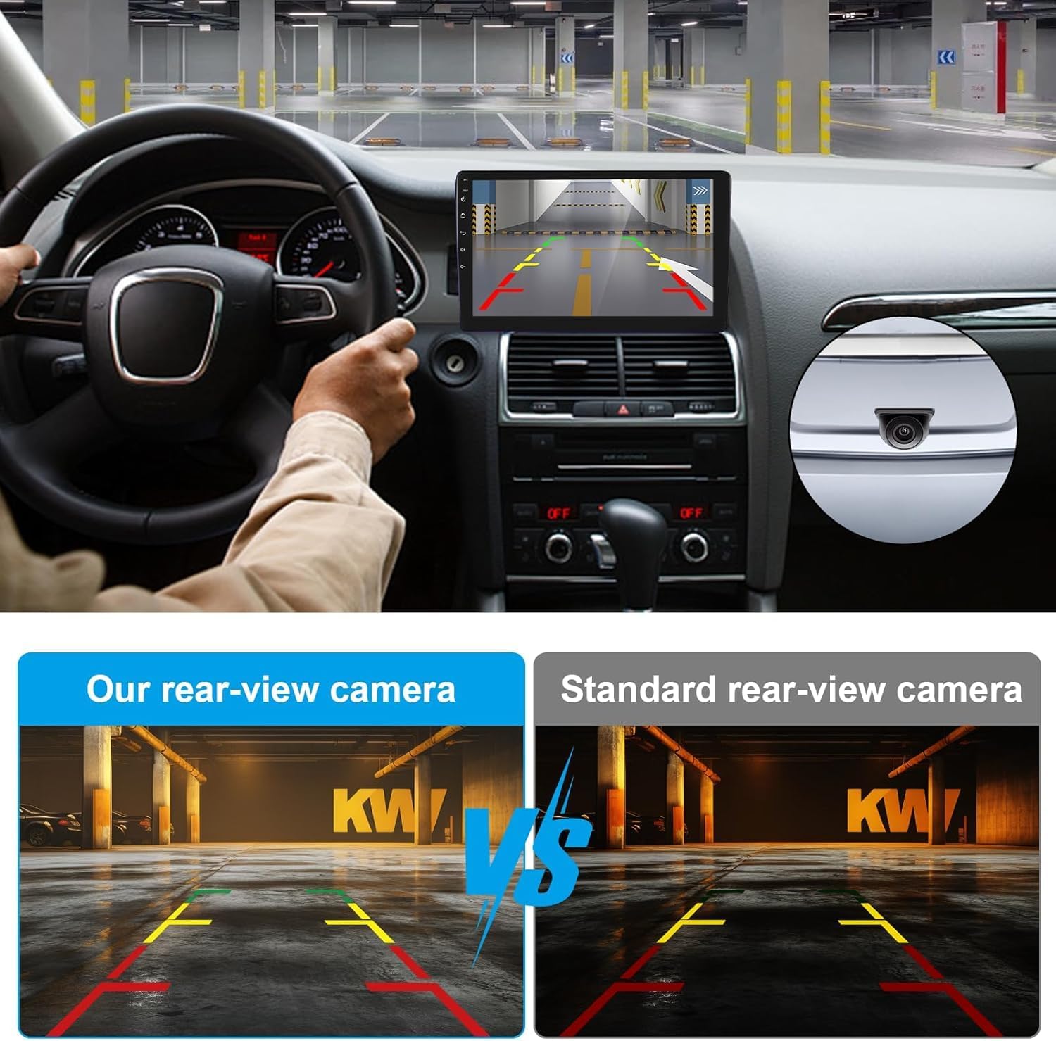 Cámara de Visión Trasera para Coche, 170° Gran Angular Impermeable IP68, Lente HD con Visión Nocturna y Líneas de Aparcamiento, Asistente de Marcha Atrás Universal para Bus/RV/Camión/Remolque — view 6