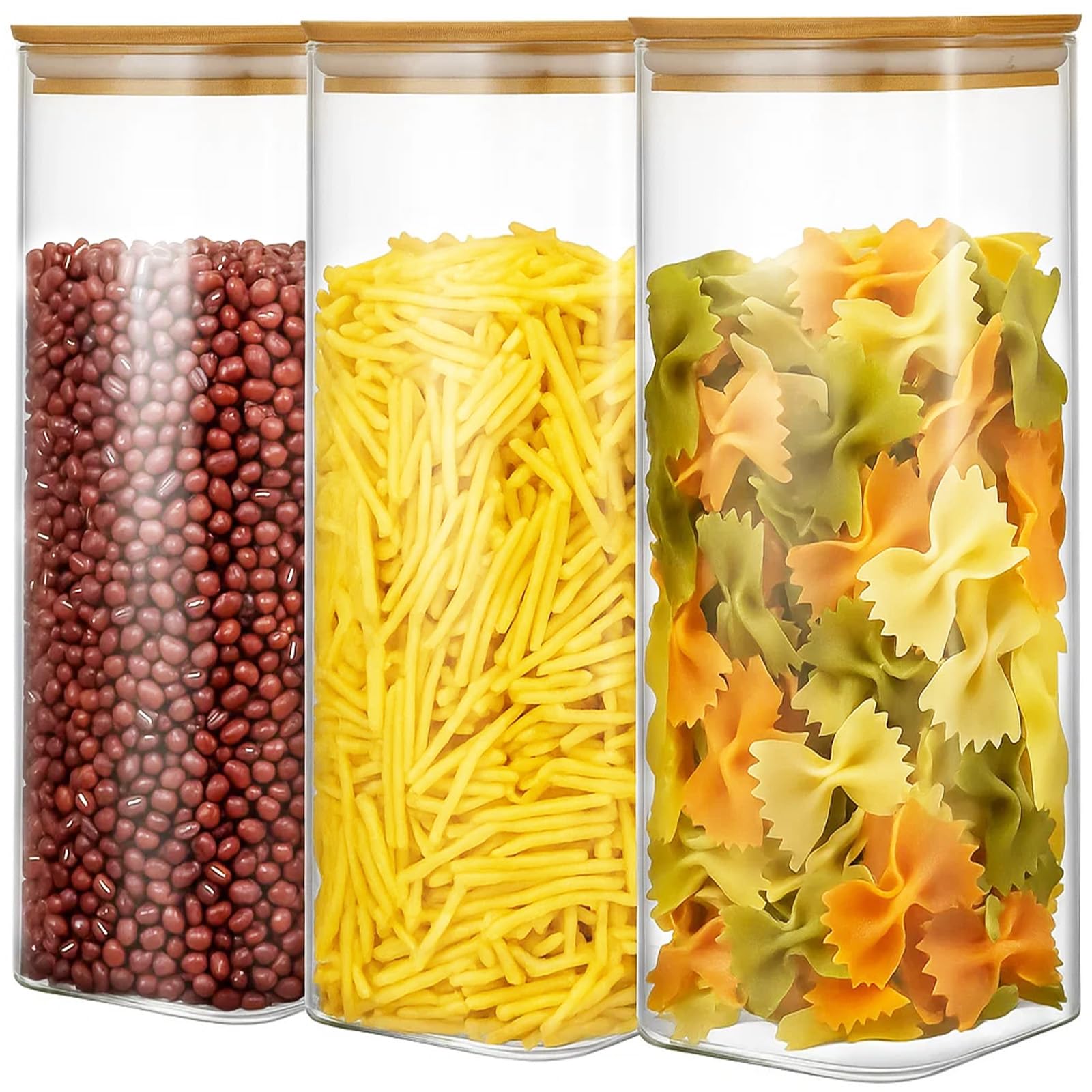 Sunnynest 2100Ml 3Pcs 3Pcs Large Glass Storage Jars With Airtight Lids -2100Ml Clear Pantry Organizer Containers For Spaghetti, Pasta, Cereal, Flour, Rice & Dry Food, Kitchen Countertop Canisters (2100Ml 3Pcs)