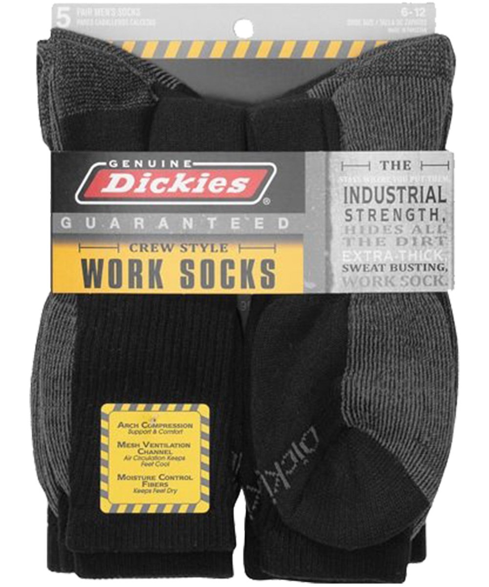 Dickies Genuine Mens 5-Pair Crew Work Socks