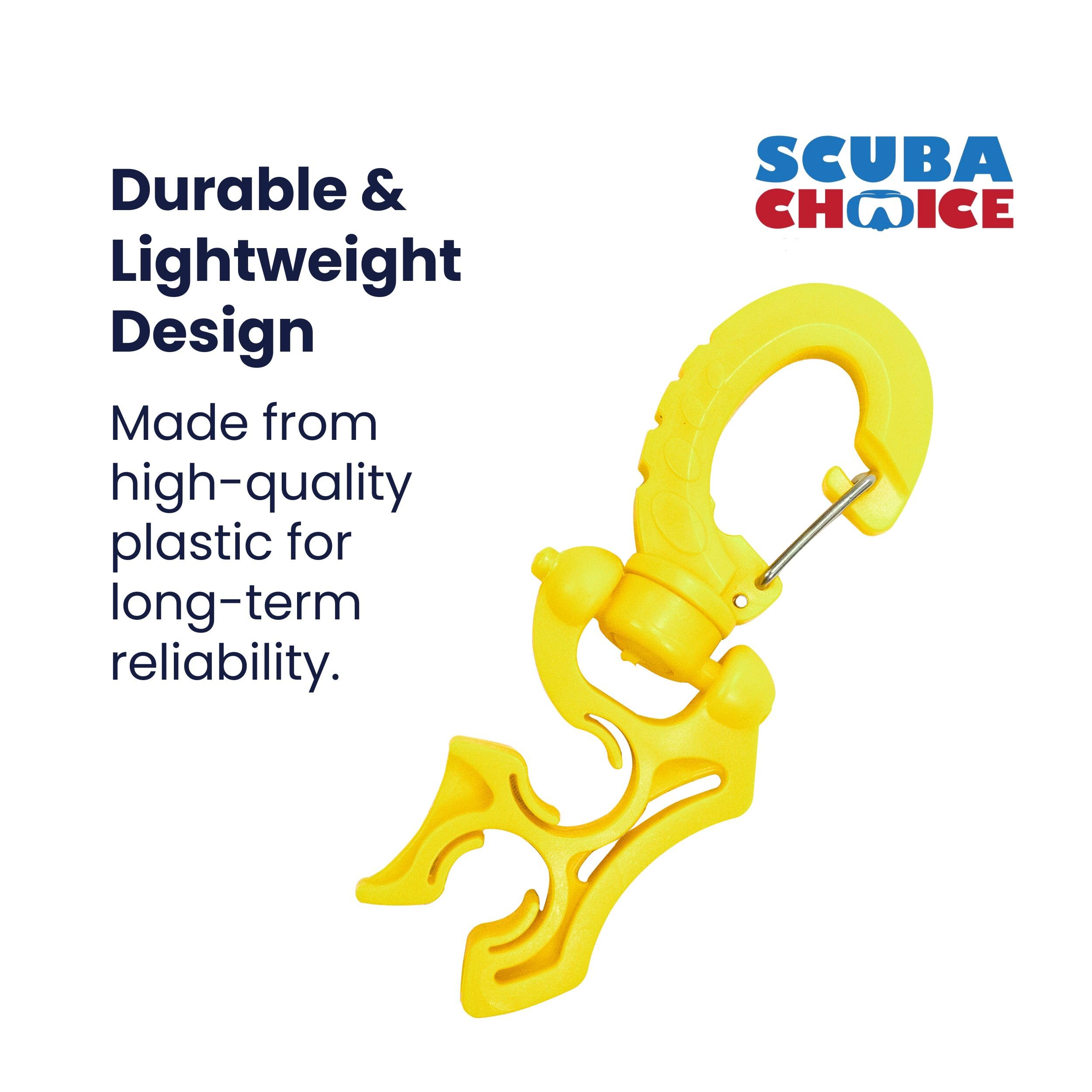 Scuba Choice Double Hose Holder Clip – Securely Holds 2 Low/High-Pressure Hoses, Easy Snap-On Design for Tangle-Free, Dives, Durable & Lightweight for a Seamless Diving Experience (Yellow)