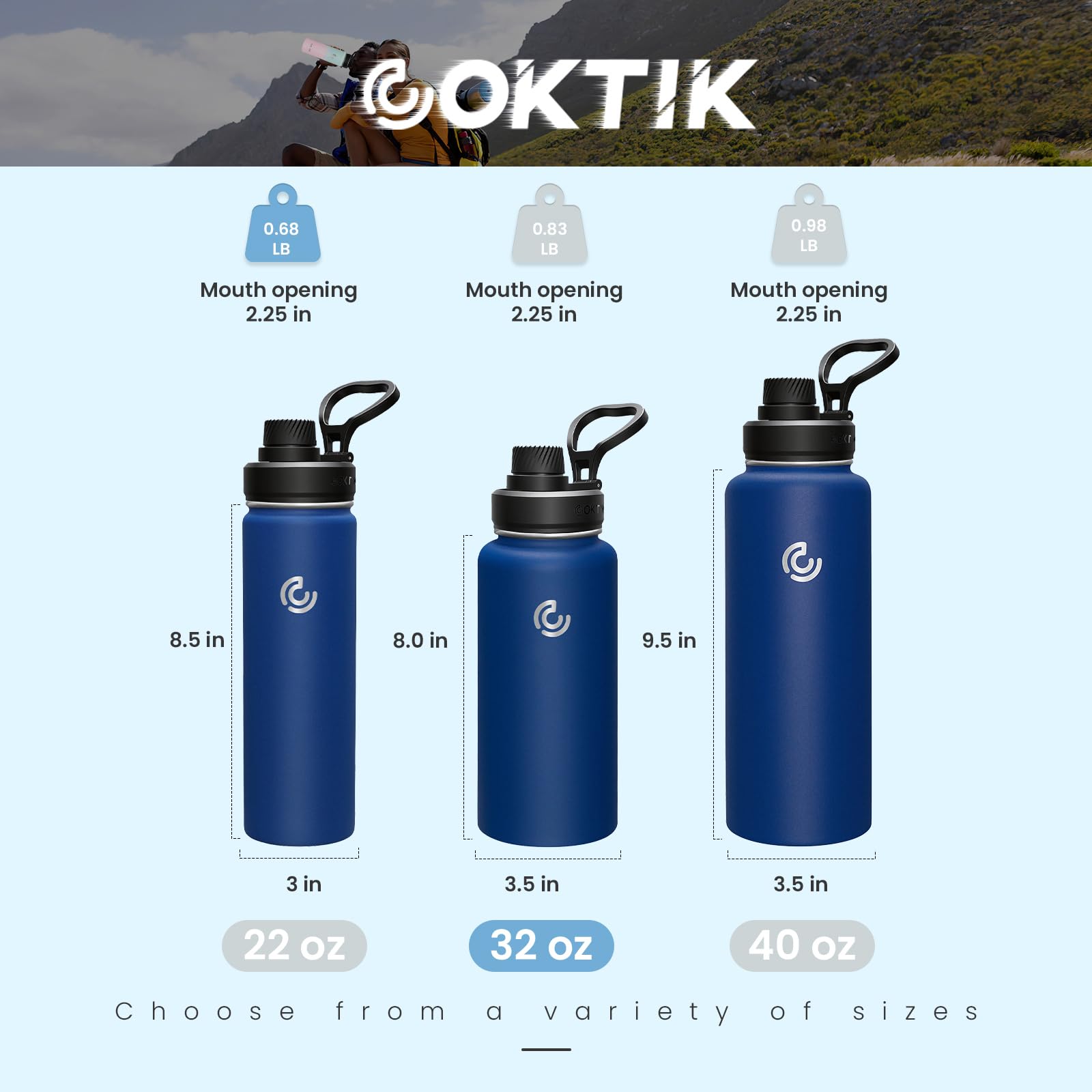 COKTIK Izolowana butelka na wodę ze słomką, 900 ml, 3 pokrywki, szczelna, lekka do wędrówek, jazdy na rowerze, biegania (kobalt)