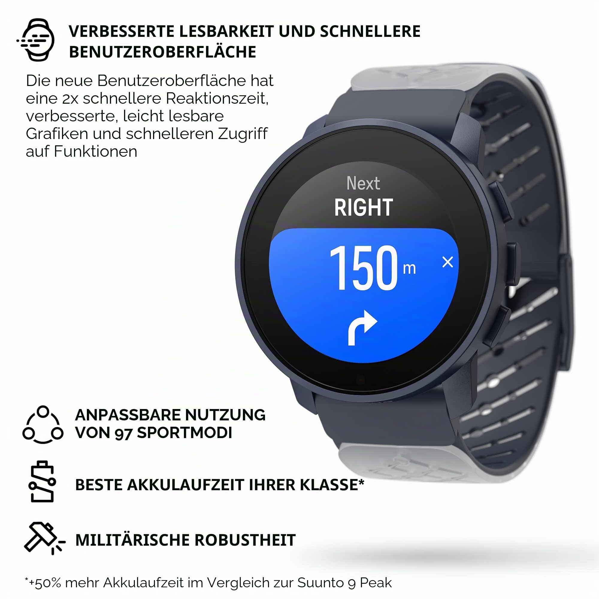 Suunto 9 Peak Pro GPS-Sportuhr mit extrem Langer Batterielaufzeit und Herzfrequenzmessung am Handgelenk, Ocean Blue, Einheitsgröße