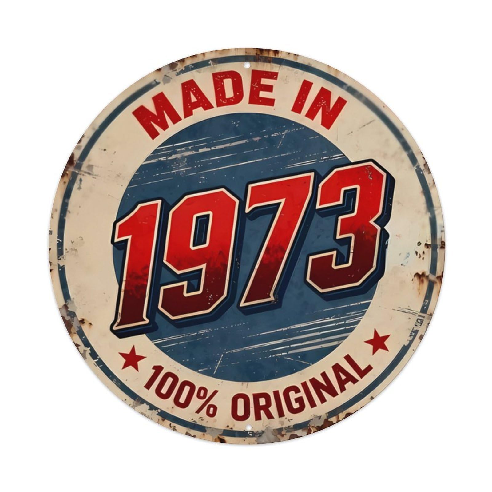 Made In 1973 Vintage Round Sign Vintage Aluminium Metal Sign, Retro Wall Decor for Home, Bar, Garage & Farmhouse 20x20cm