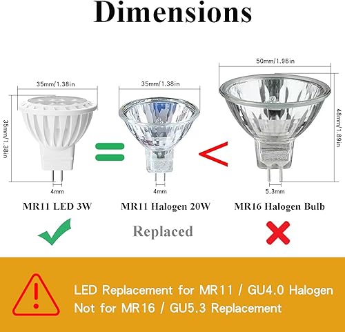 Miniatura 2 de KAPATA MR11 LED equivalente a halógeno de 20 W, base de dos pines GU4 blanco cálido suave de 2700 K, focos de bajo voltaje de 12 V, 250 lm, no
