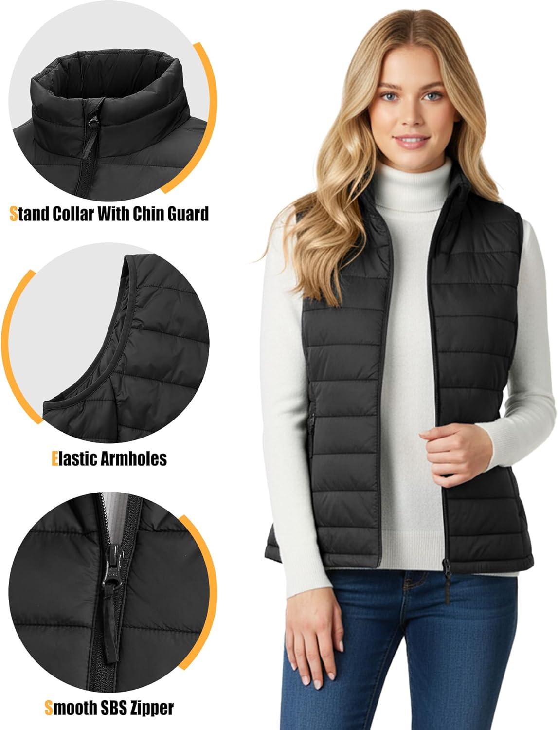 Outdoor Ventures Women's Lightweight Puffer Vest Outerwear Zip Up Warm Sleeveless Winter Jacket Padded Gilet Quilted Coat - Image 6