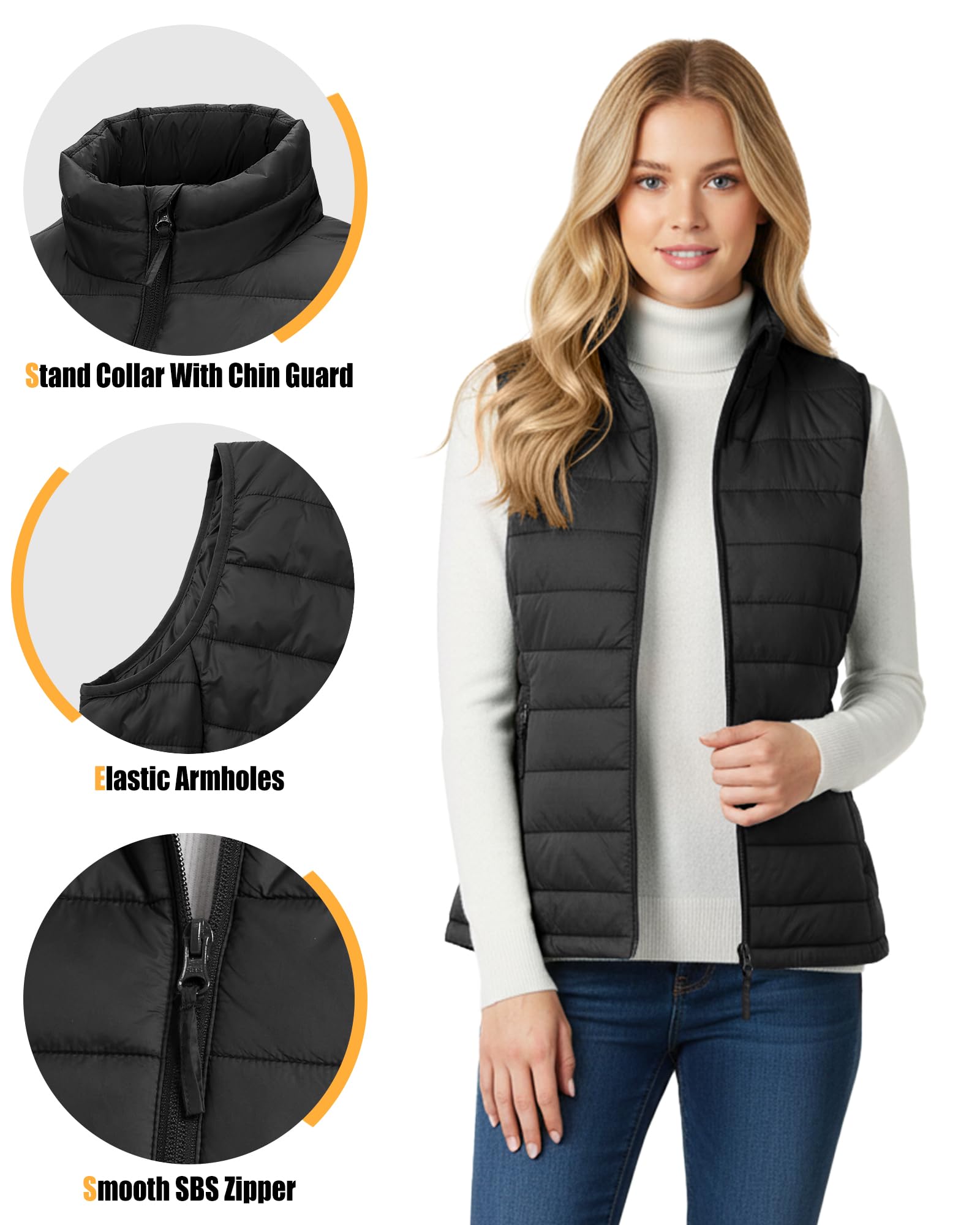 Outdoor Ventures Chaleco acolchado para mujer, chaleco de entretiempo plegable, chaleco deportivo híbrido con forro para mujer, cálido, chaleco de ciclismo con cuello alto para senderismo, camping