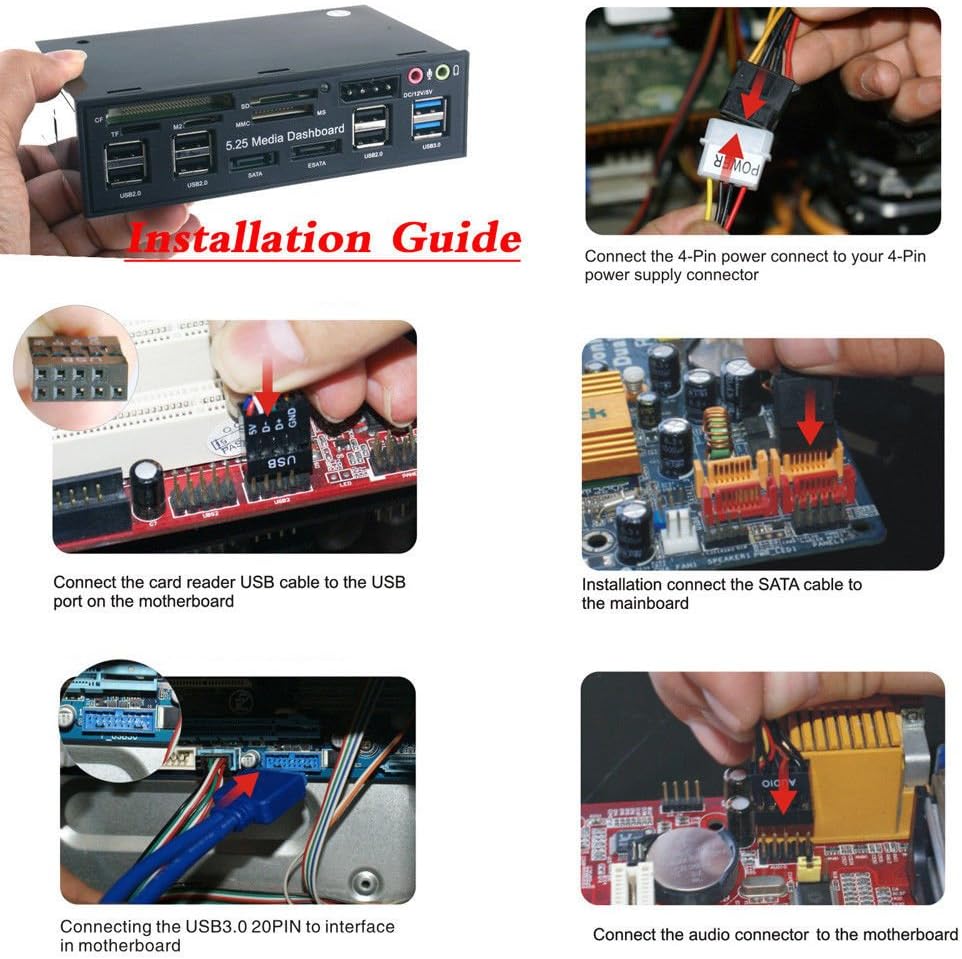 Best Cyber Deals 🔥 eoocvt 5.25 inch Multi-Function USB 3.0 Hub CF TF M2 SD MS Card Reader CD-ROM Front Panel Media Dashboard SATA eSATA Audio Headphone Mic