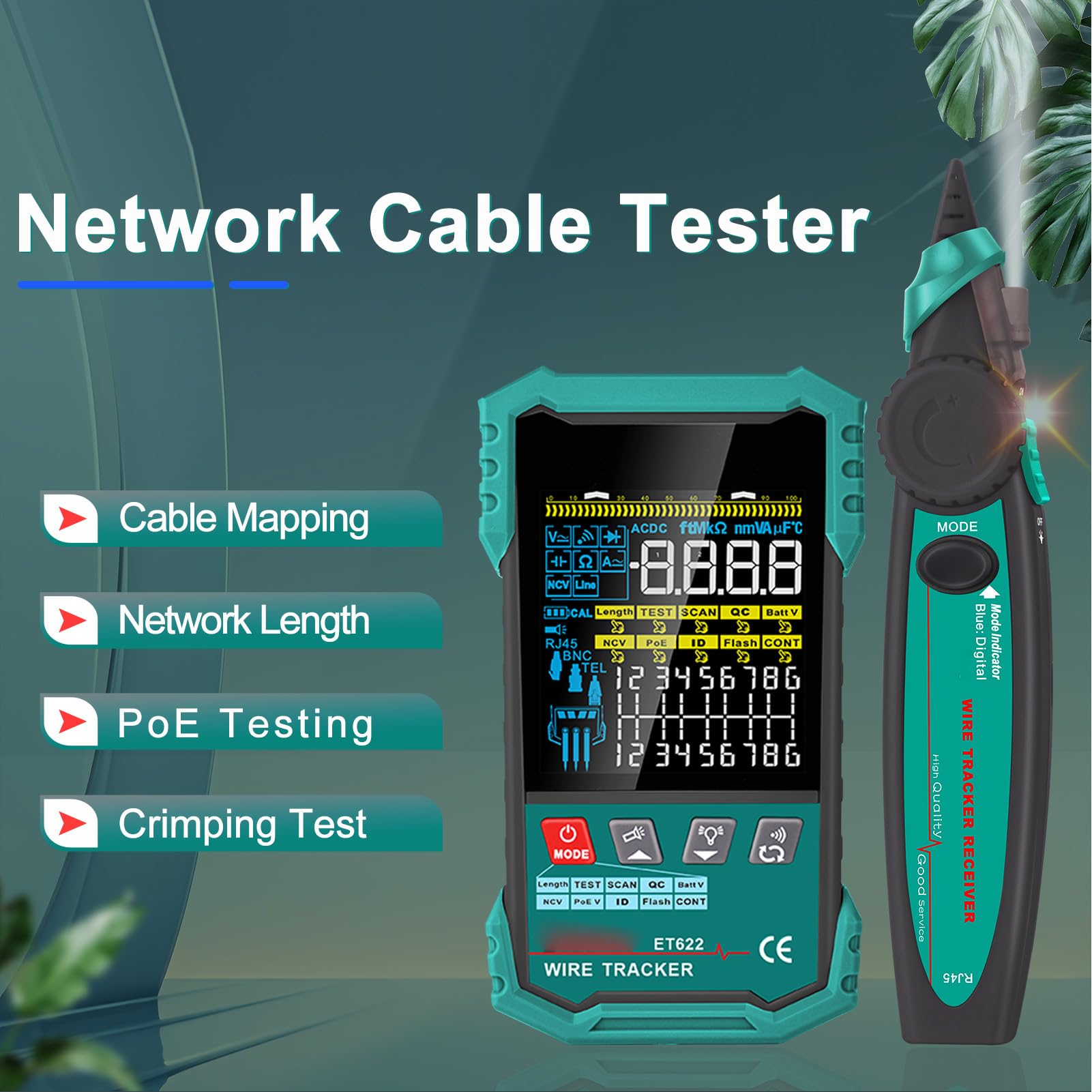Fyearfly Testeur pour câbles Ethernet 2 en 1, réseau LAN RJ45 RJ11 CAT5 CAT6 Fil Tracker PoE NCV 400M Longueur Testeur de numérisation Ligne de défaut pour l'entretien du réseau