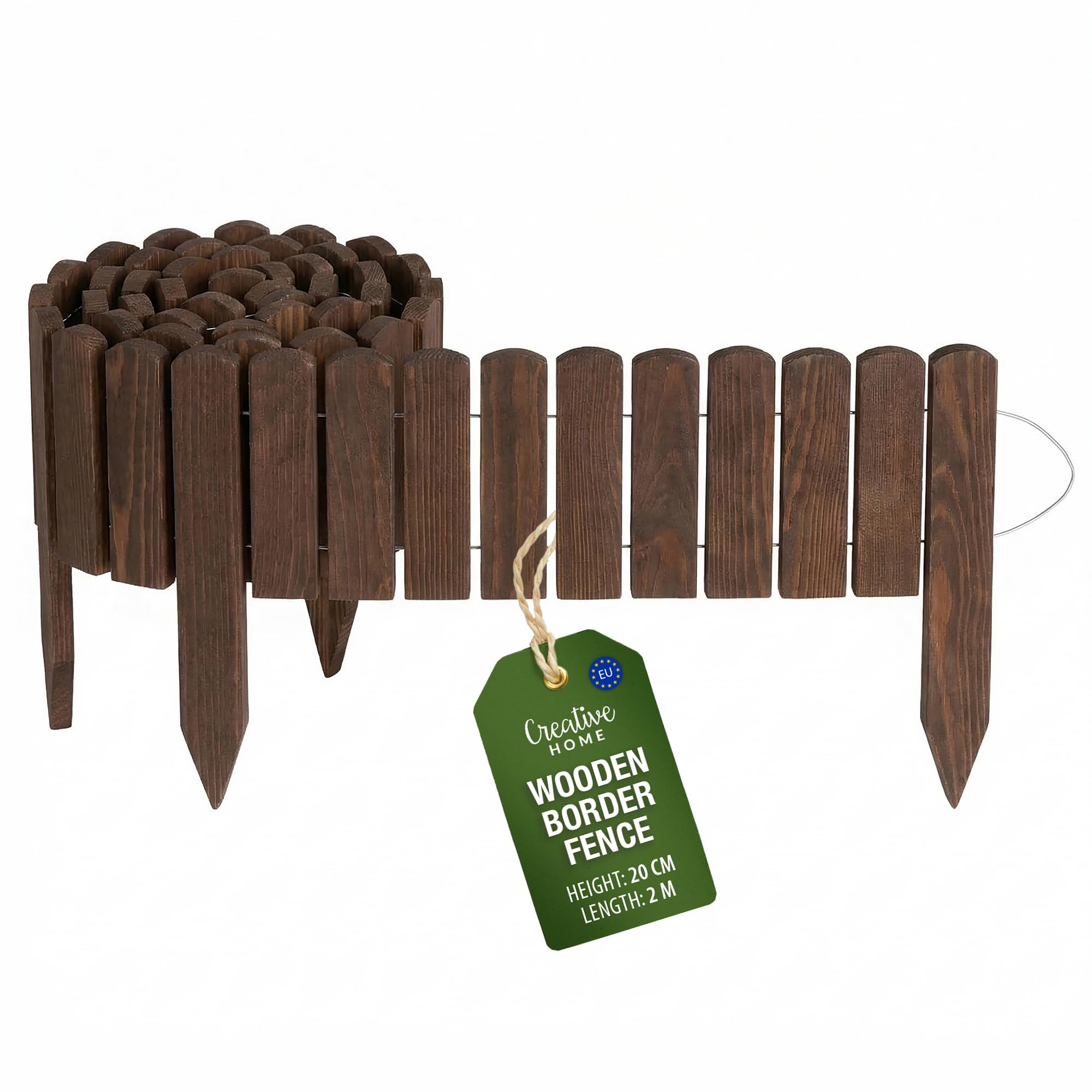 Creative Home Log Wooden Fixed Border Fence, 20cm High, Brown