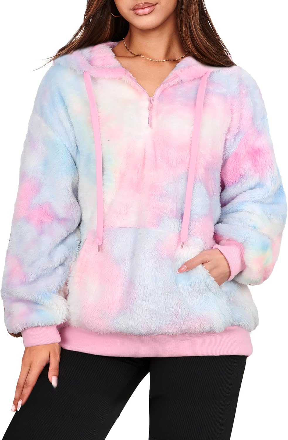 NIeyook Sherpa Fleece Hoodies for Women Fuzzy Oversized Zip up Hoodie with Pockets Casual Pullover Hooded Sweatshirt