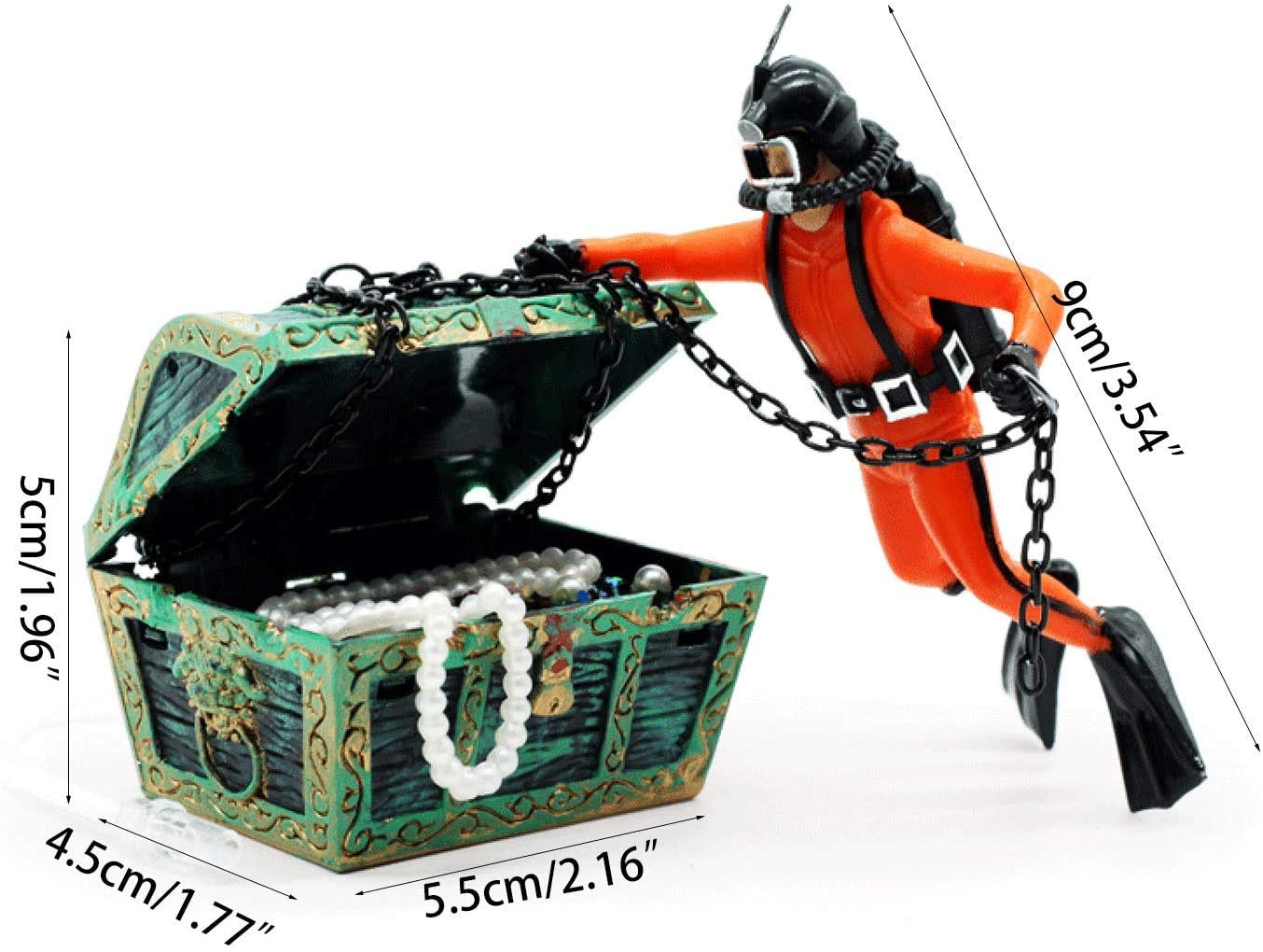Amazon.co.jp: オレンジ 宝箱 と ダイバー アクアリウム 水槽 内装