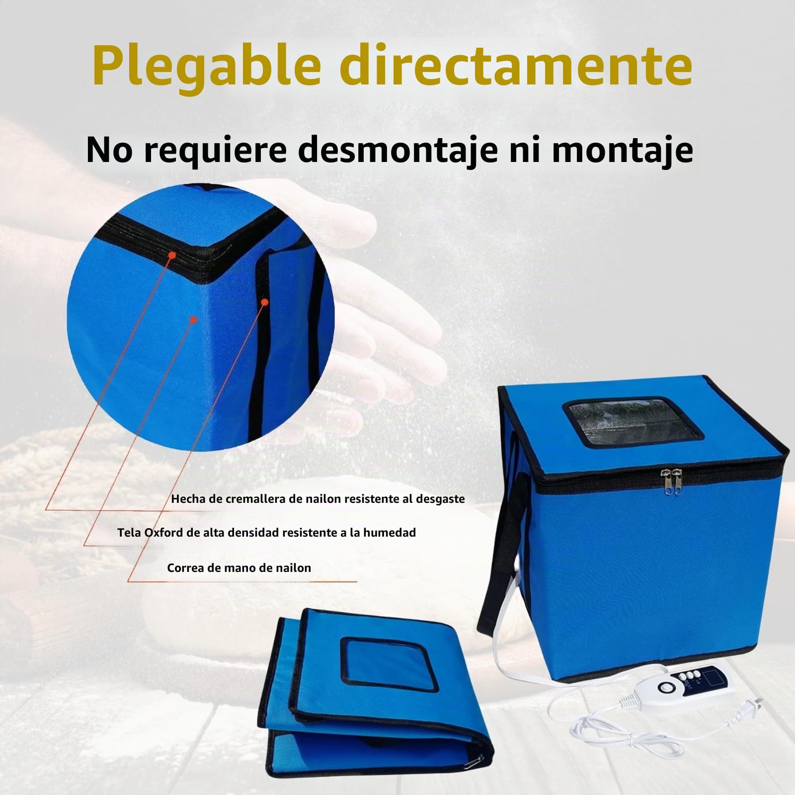 Cloud Fire Caja de Fermentación Plegable, Ajuste de Temperatura, Con Tapa, Multifunción Extraíble Para El Hogar, Pan, Pizza, Yogur, Vino de Arroz (Azul)