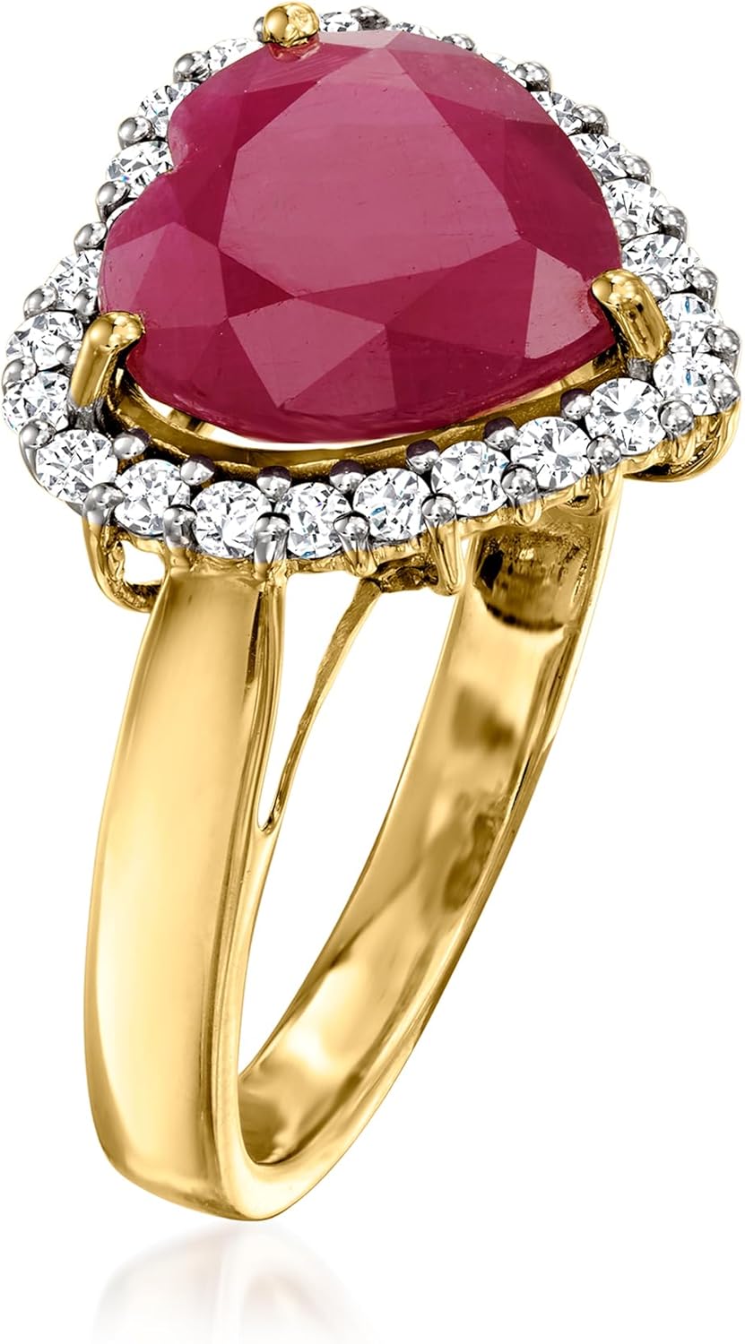 Ross-Simons 4.20 Carat Ruby Heart Ring With .34 ct. t.w. Diamonds in 14kt Yellow Gold