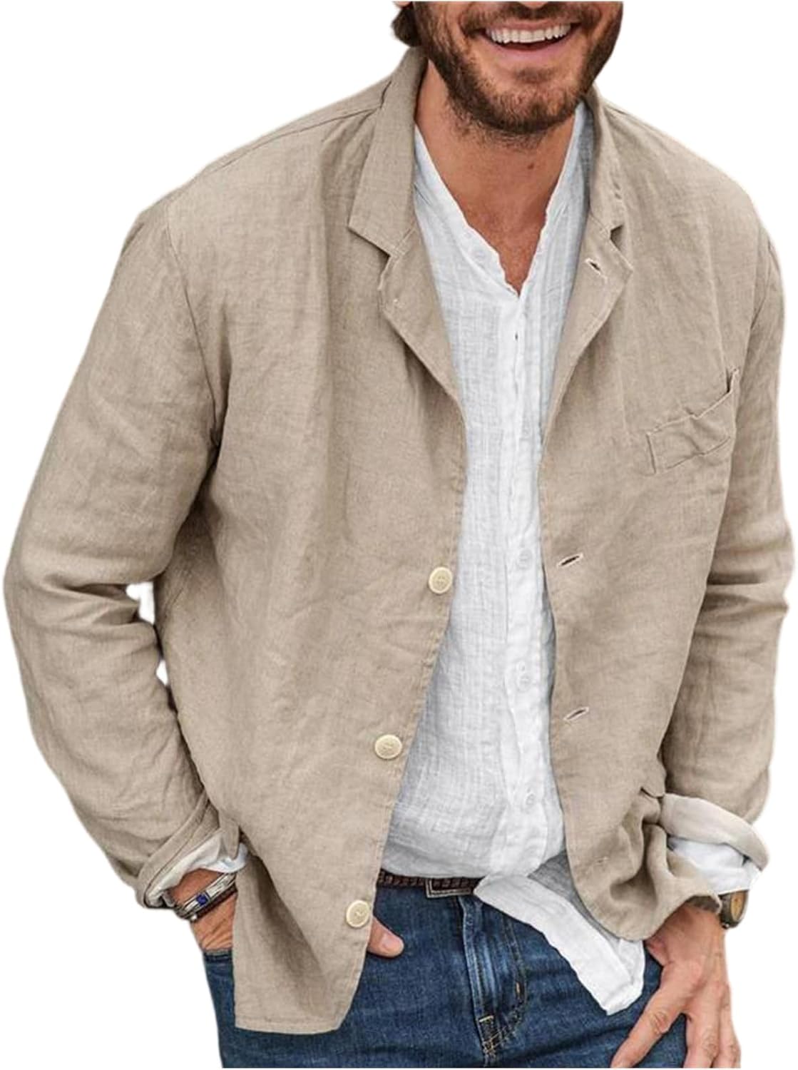 Ymosrh Men's Casual Dress Shirts Lightweight Linen Jacket Blazer Sport Coat, M-3XL