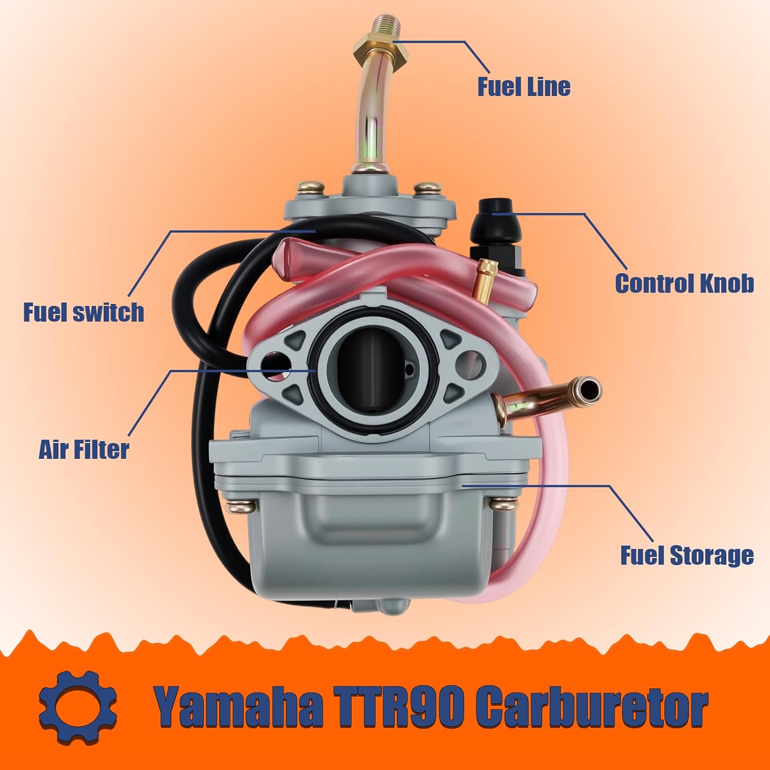5HN-14101-00-00 Carburetor for Yamaha TTR 90 TTR90 2000-2003 TTR90E 2003-05 TTR90EV 2006 TTR90EW 2007 5HN-14101-01-00 5HN-14101-10-00 with Air Filter and Valve Petcock
