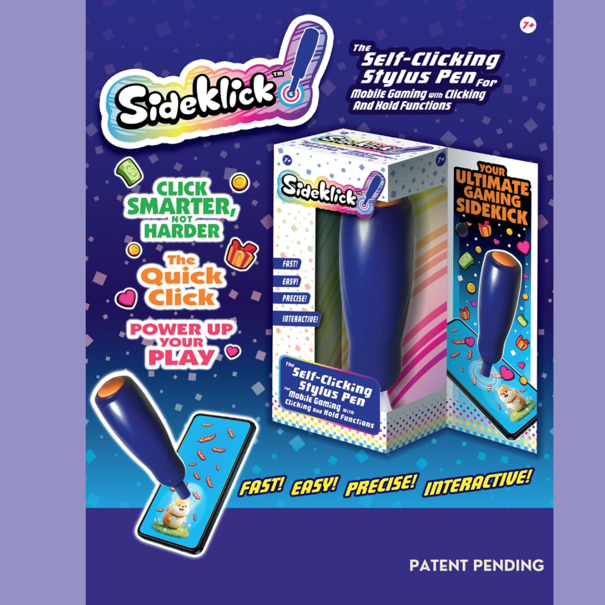 SIDEKLICK Autoclicker for Mobile Gamers on Touchscreen Devices – Turbo 1200 Clicks/Min, Dual Mode (Quick or Hold), Long Battery Life, Hands-Free Game Stand – Works with Clicker Games & More