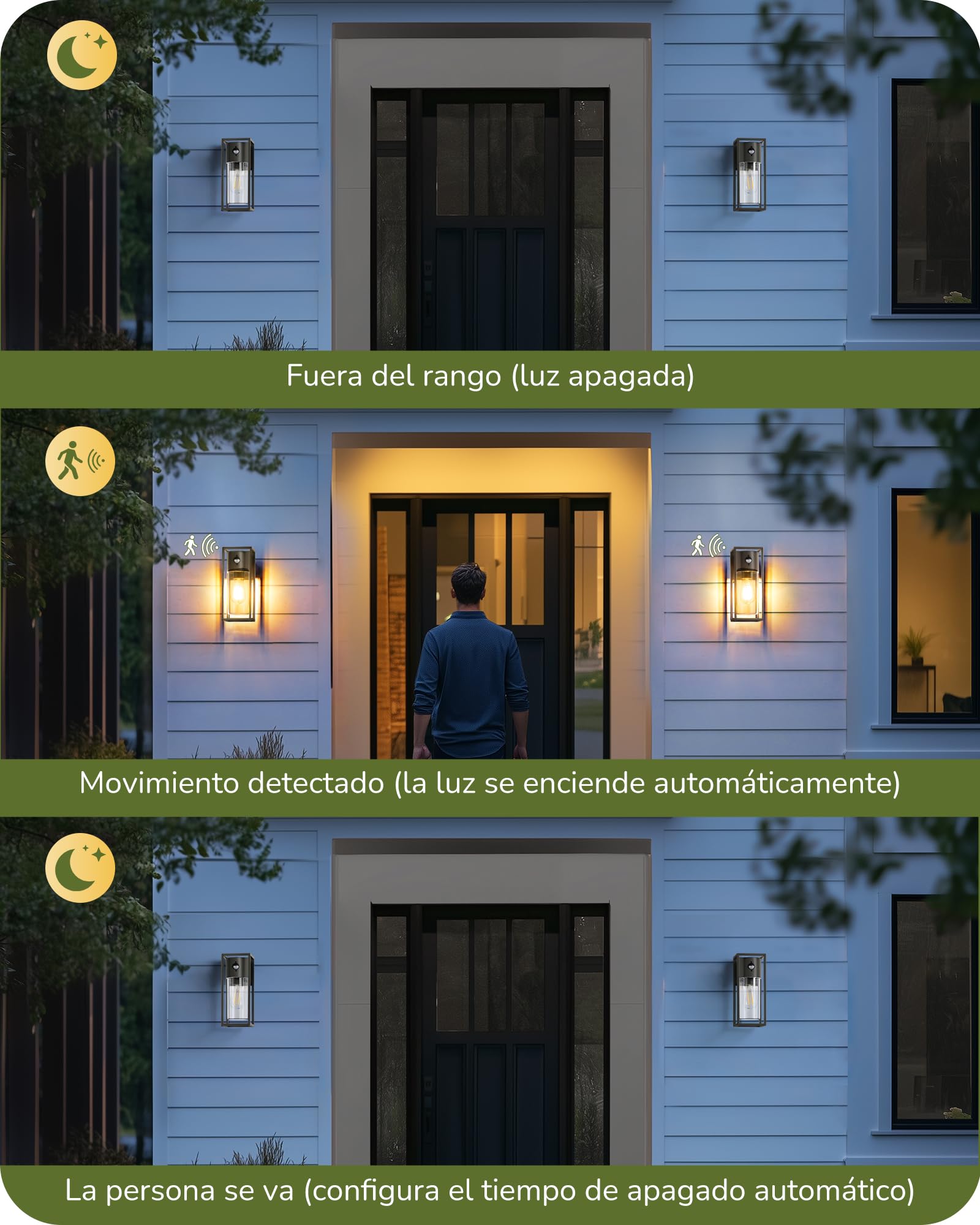 EDISHINE Aplique Pared Exterior E27, Sensor de Movimiento, IP44, Antracita | Carcasa de Aluminio con Sensor Crepuscular, Sin Bombilla, Impermeable para Jardín, Fachada y Puerta de Entrada