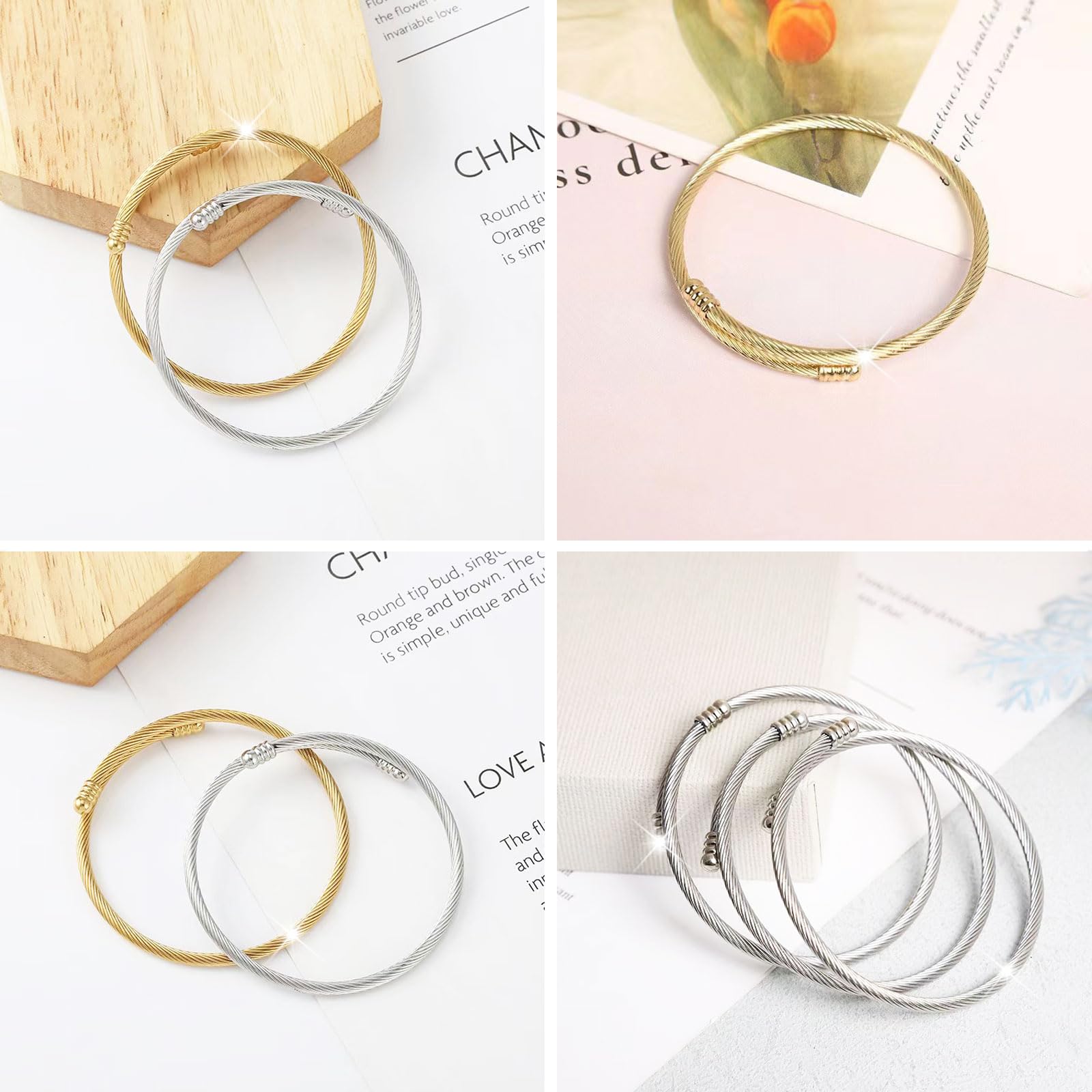 Amazon.com: 20 Pieces Twisted Cable Wire Bracelet Stylish Fine