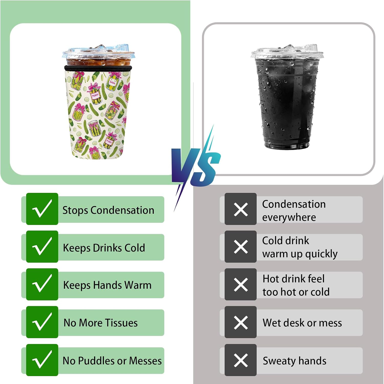 3 Pack Reusable Iced Coffee Insulator Sleeve - Pickle Reusable Neoprene Insulated Sleeve for Cold/Hot Beverages, Cold Drink Sleeves for 16-32oz Coffee Cup, Funny Pickle Cup Sleeves Gifts image 5