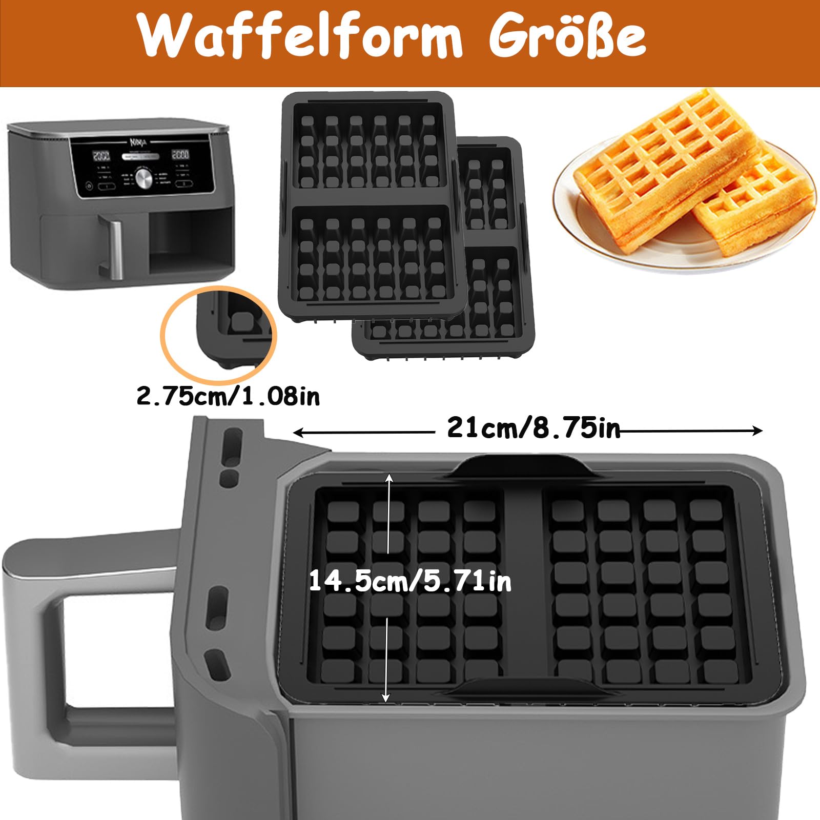 JEJA 2er Pack Silikon Waffelformen – Kompatibel Mit Ninja Air Fryer AF300EU, AF400EU, AF451EU, SL400EU, AF500D