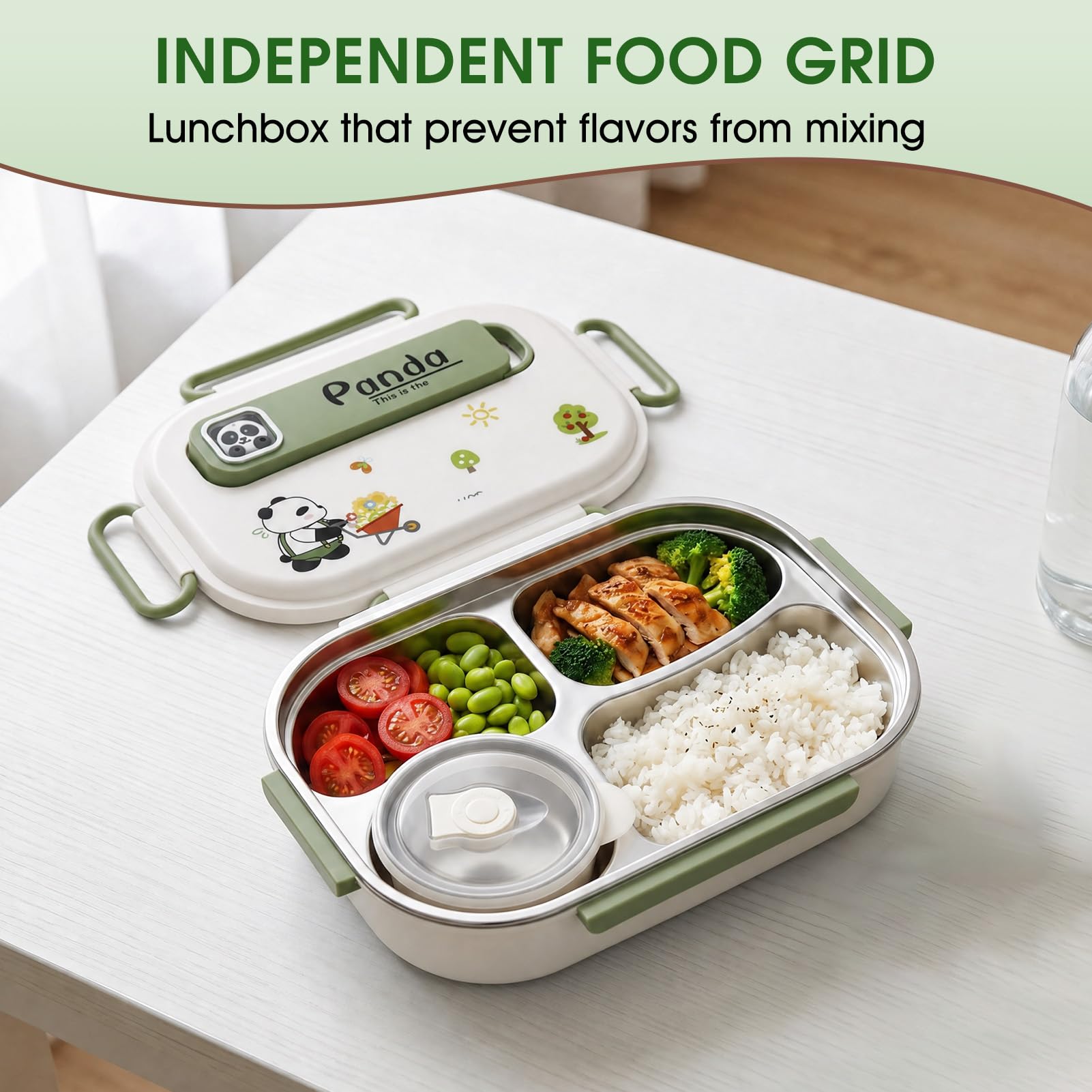 Fiambrera isotérmica de acero inoxidable 316 de gran capacidad (1,55 L) con 4 compartimentos. Incluye tazón para sopa, palillos, cuchara y bolsa.