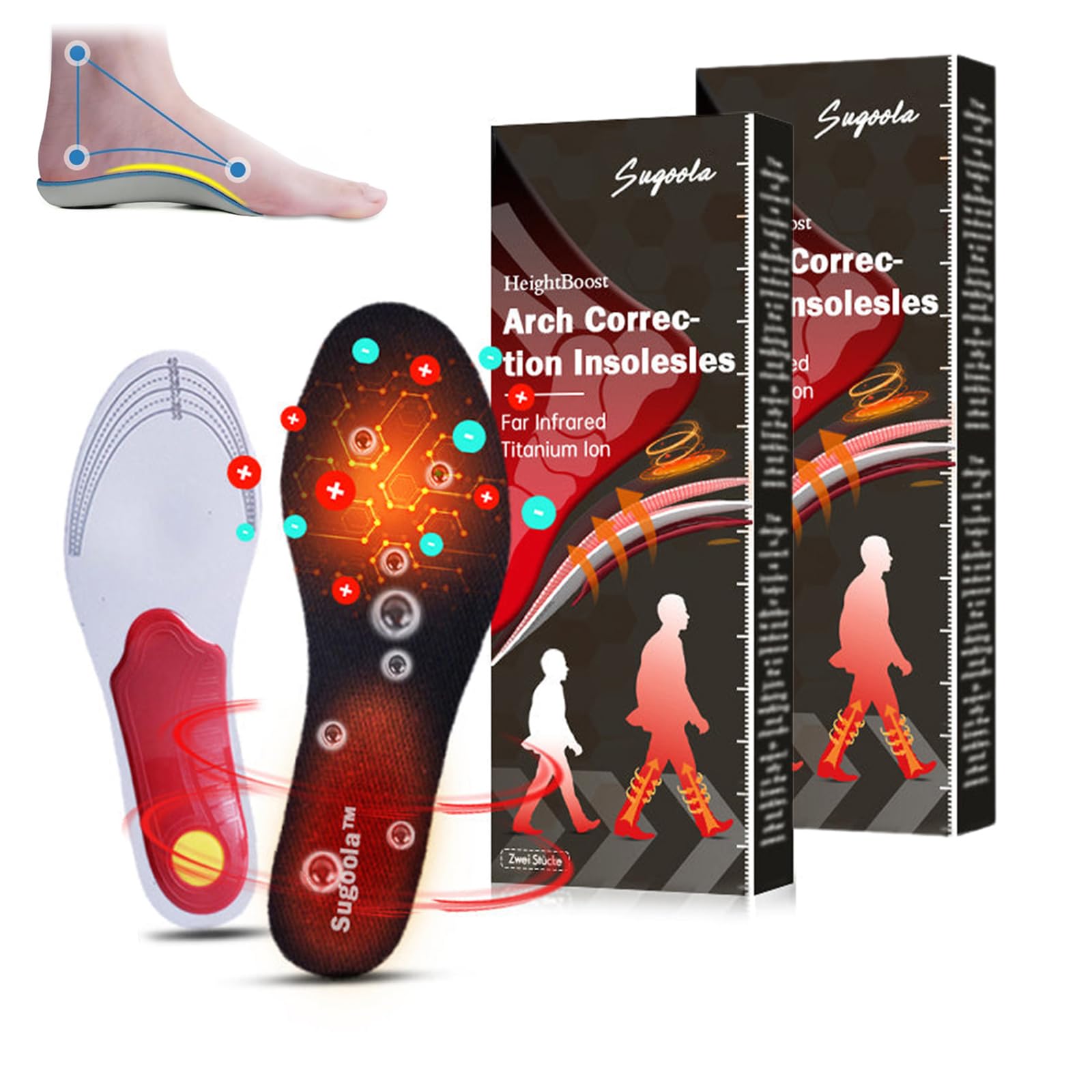 Sugoola Height Boost Far Infrared Titanium Ion Arch Corre-ction Insoiesies,Sugoola Height lncreasing lnsoles,Sugoola Orthotic Insoles,Relieves footpain (2pair small (us 5-10))