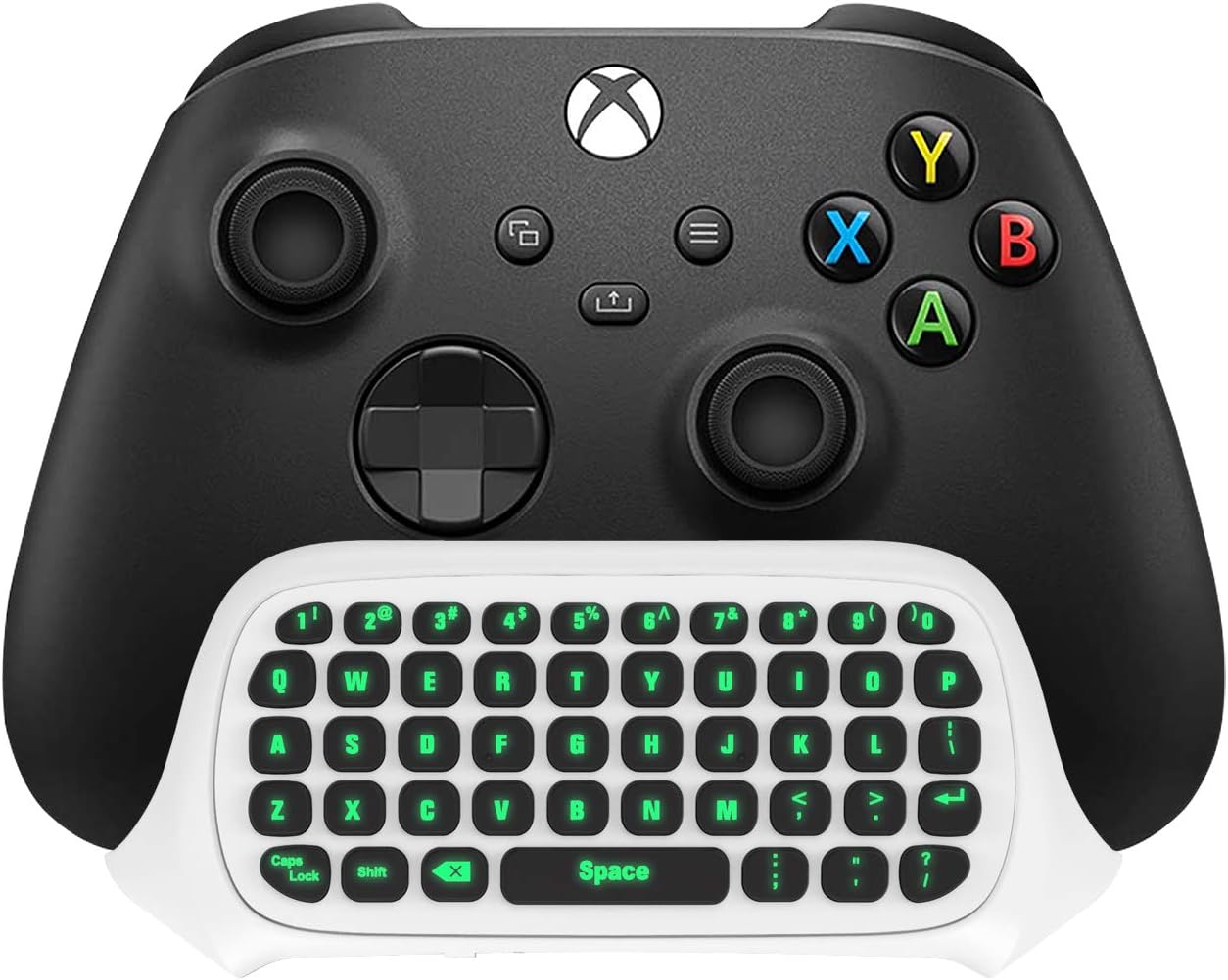 Mini Keyboard with Green Backlight for Xbox One, Xbox Series X|S, Keyboard Gamepad with Headphone and Audio Jack for Xbox One/One S/One Elite, 2.4G Receiver Included - White