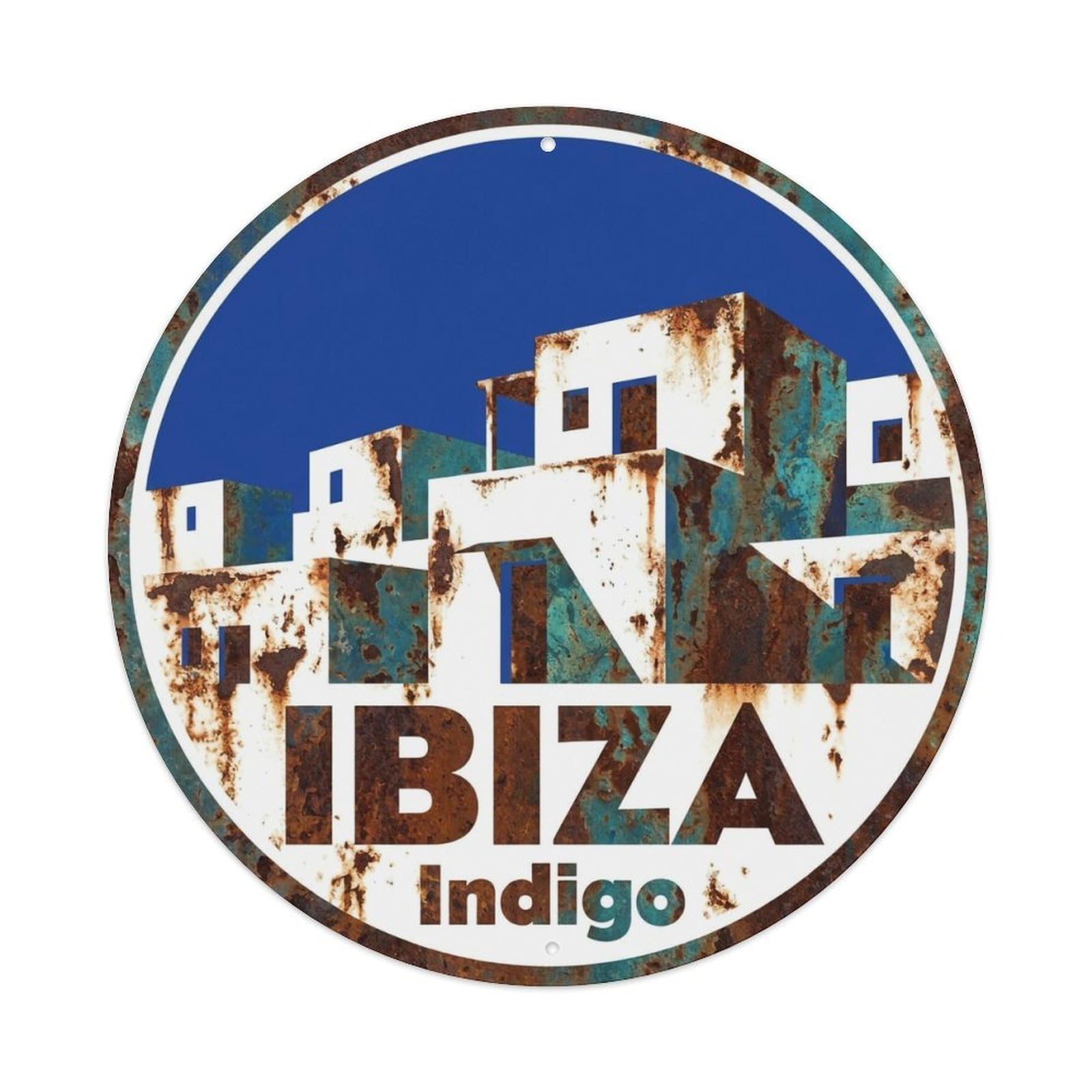 Vintage Travel Ibiza Spain Cobalt Metal Tin Sign