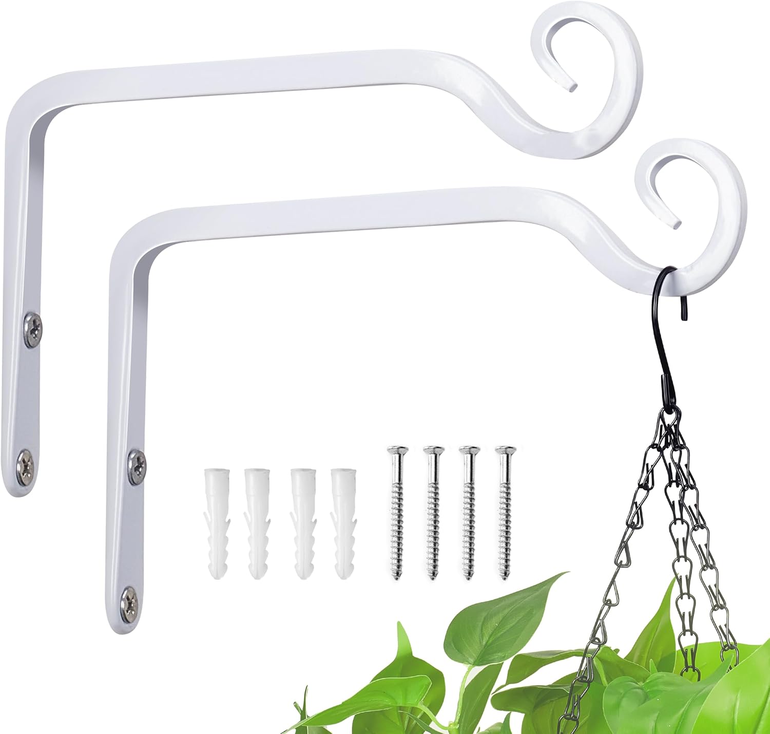 kingsyard 2-pack wall plant hanger outdoor - heavy duty metal hanging bracket hooks for hanging plant bird feeders lanterns wind chimes outdoor & indoor, 6-inch/white