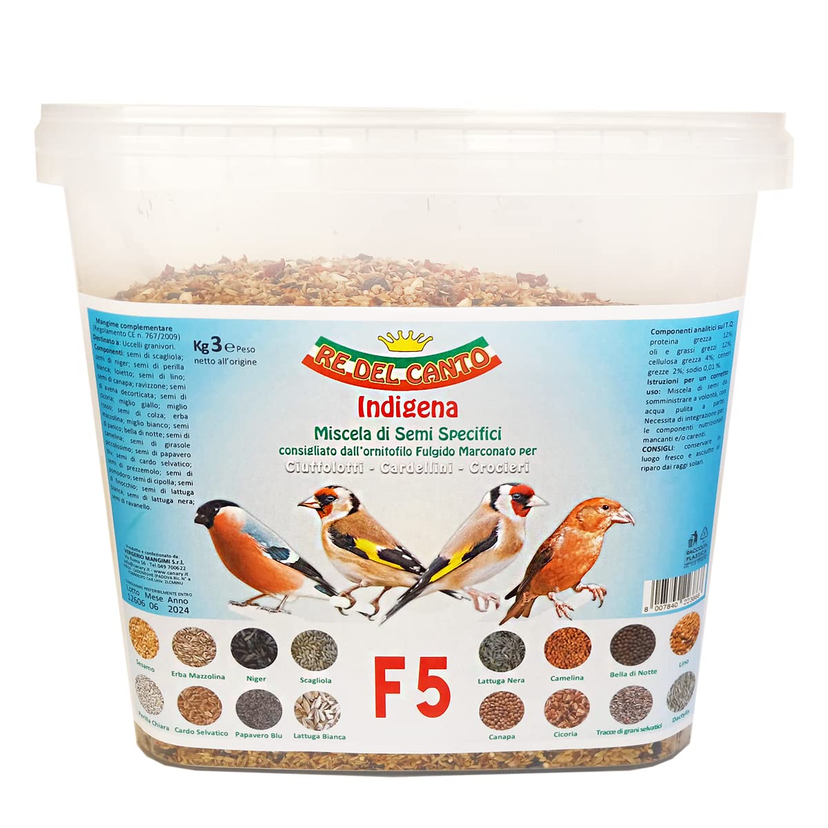 F5 Indigène 3kg - Mélanges spécifiques pour chardonnerets, bouvreuils, becs-croisés et spinus