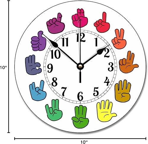 Miniatura 7 de Reloj de pared de madera arcoíris con lenguaje de señas, moderno, funciona con pilas, silencioso, sin tictac, relojes de pared decorativos para